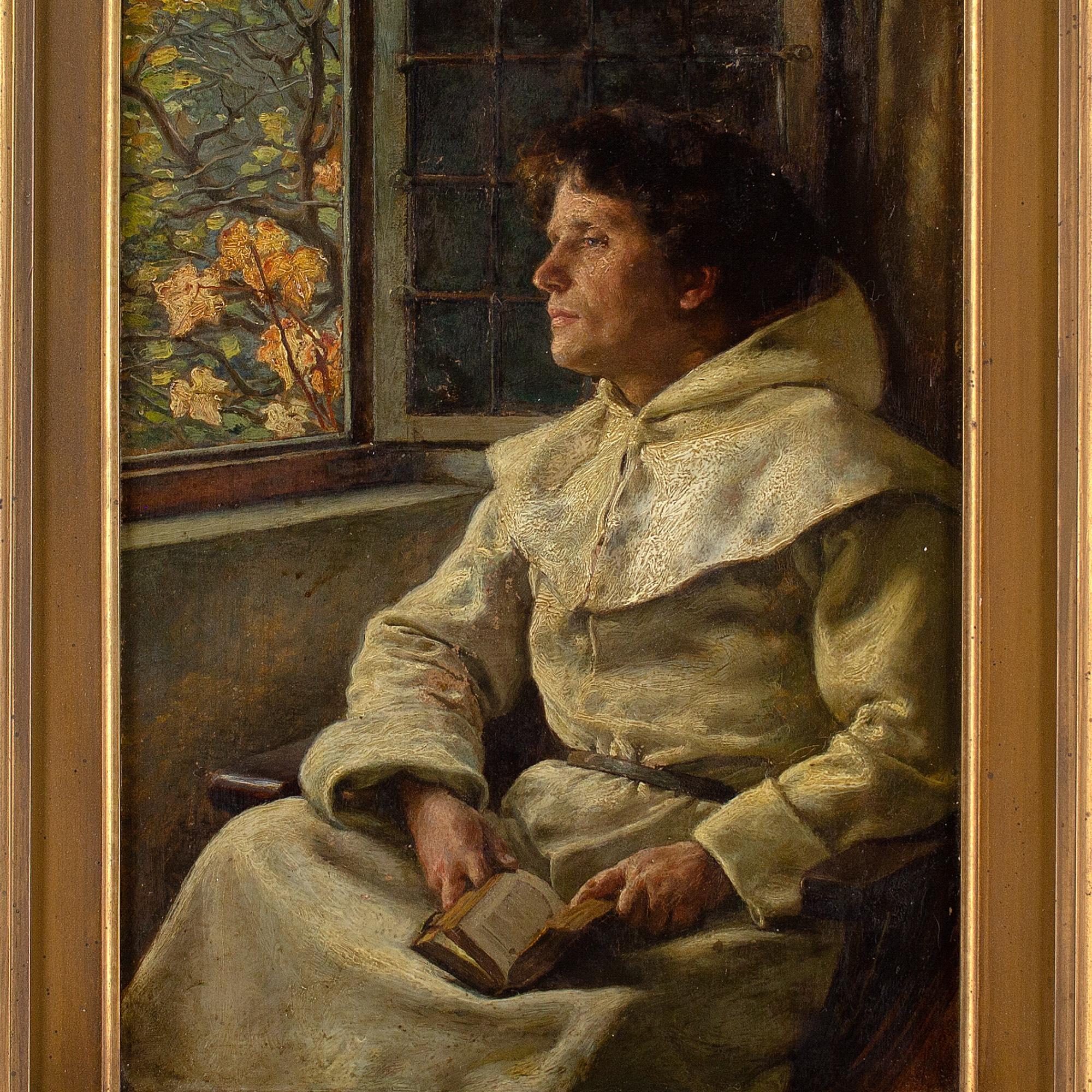 Claus Meyer, A Monk Contemplating By An Open Window, Oil Painting 6