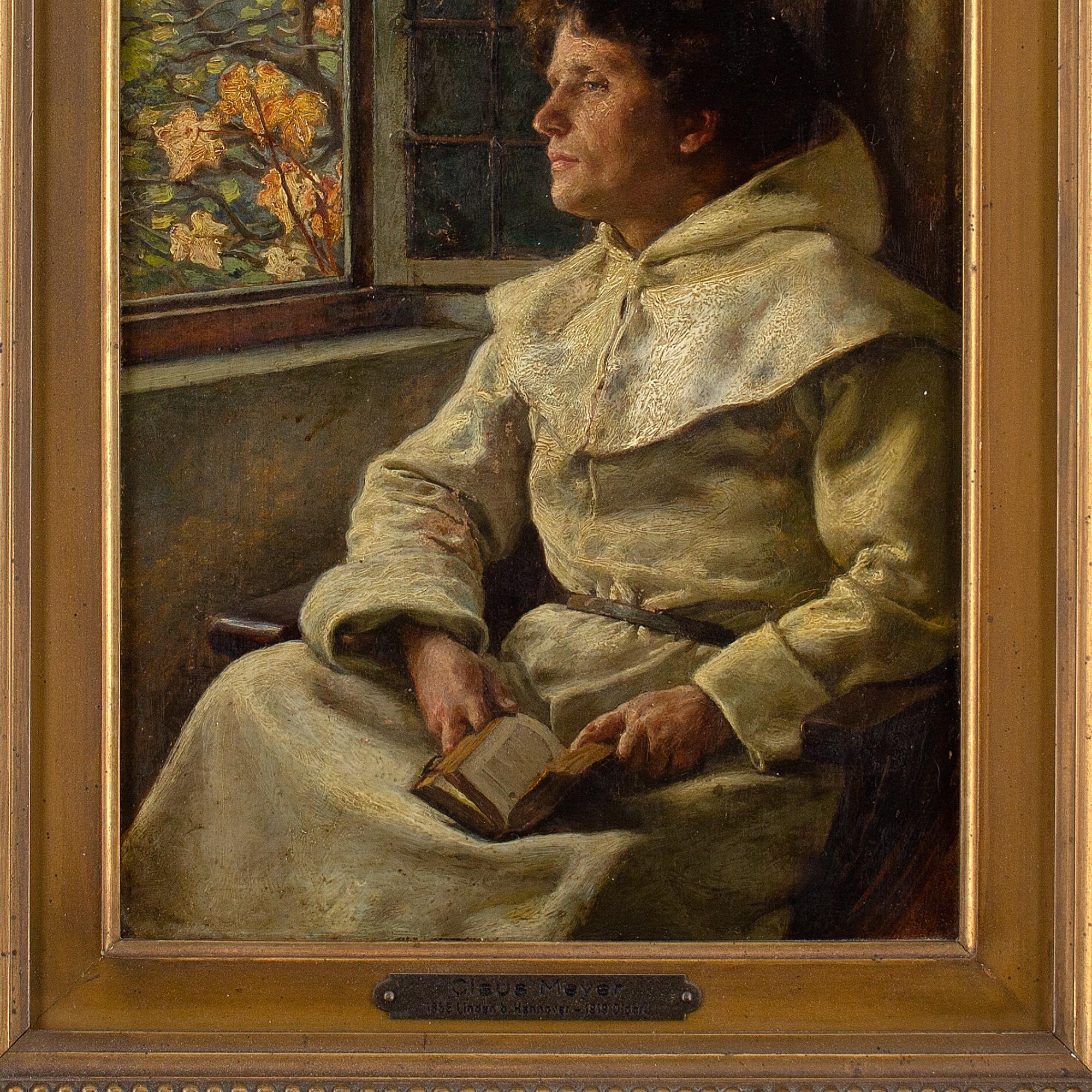 Claus Meyer, A Monk Contemplating By An Open Window, Oil Painting 7