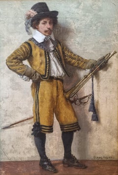 Claus MEYER Portrait German soldier in costume with a trumpet Naturalist 19th