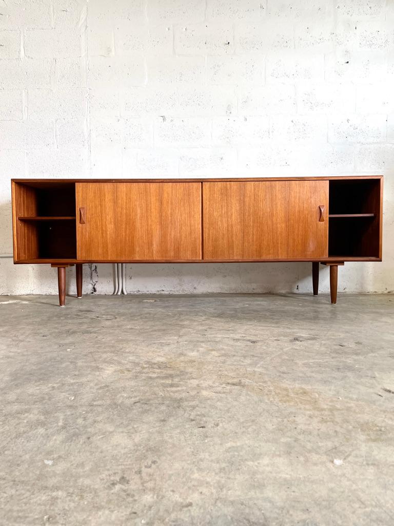 Danish Modern Console or Credenza by Clause & Son. Shelf behind doors. 82w 18d 29h