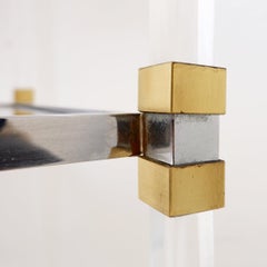 Claustra shelf in plexiglass, smoked glass and brass, Charles Hollis Jones style
