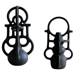 Clave and Sat II Sculptures by Aniana Heras in Black Stoneware, Modern Design