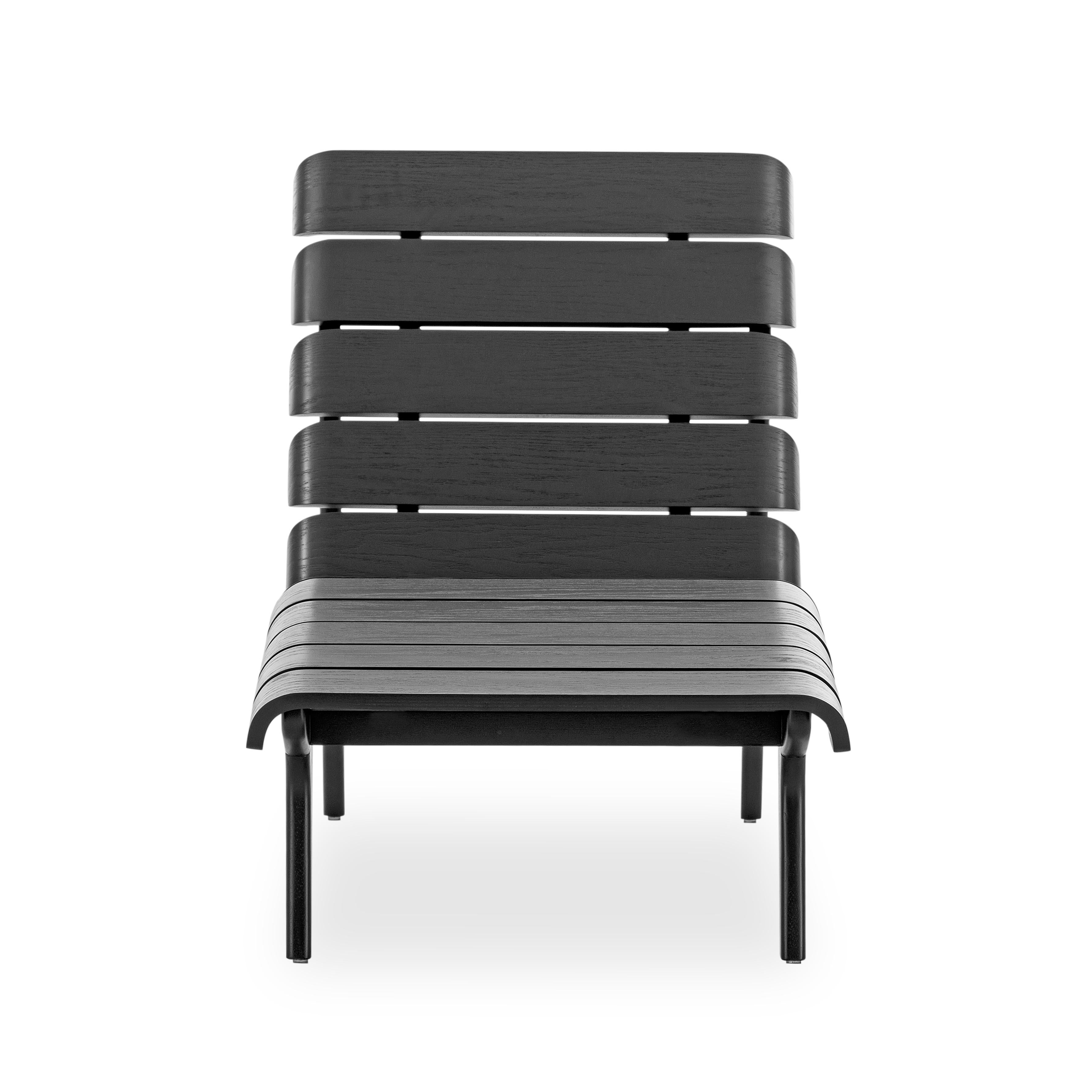 Black Oak Slatted Indoor Chaise with Sculpted Frame – Clave Collection In New Condition For Sale In Miami, FL