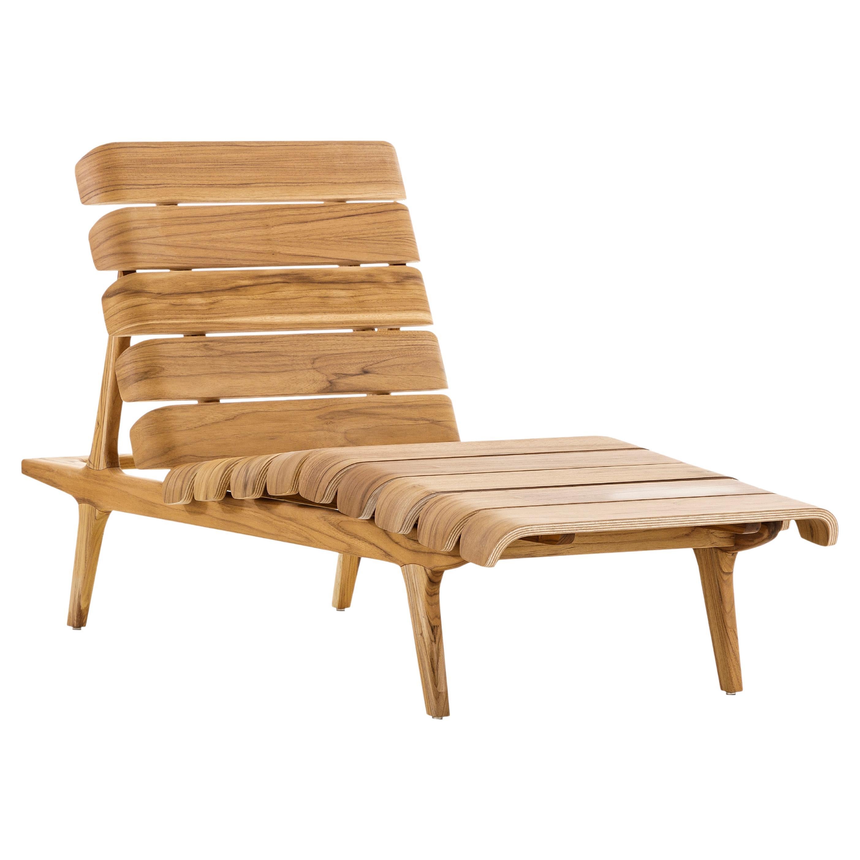 Clave Indoor Chaise in Teak Wood Finish For Sale