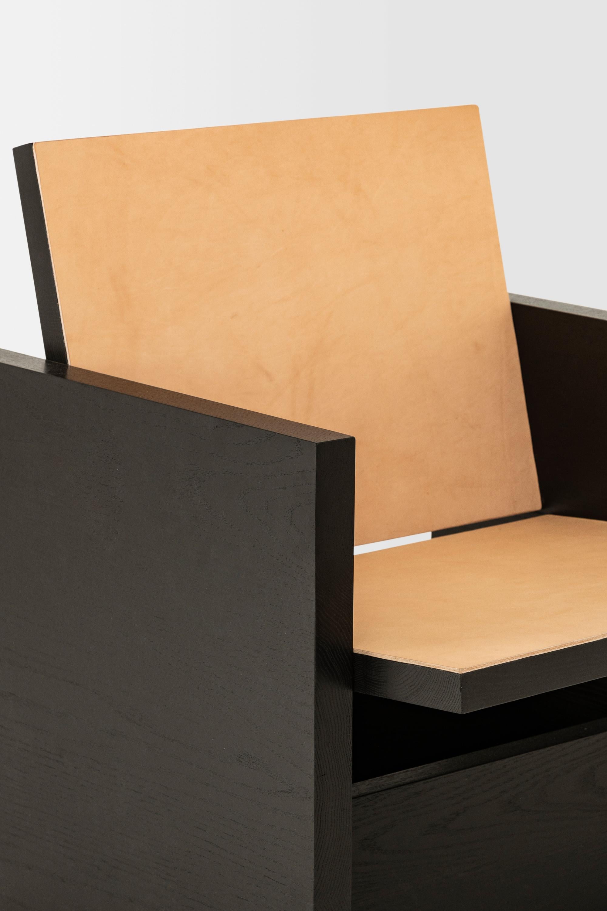 Minimalist Clavijero Lounge Chair, Black Finished Oak Wood For Sale