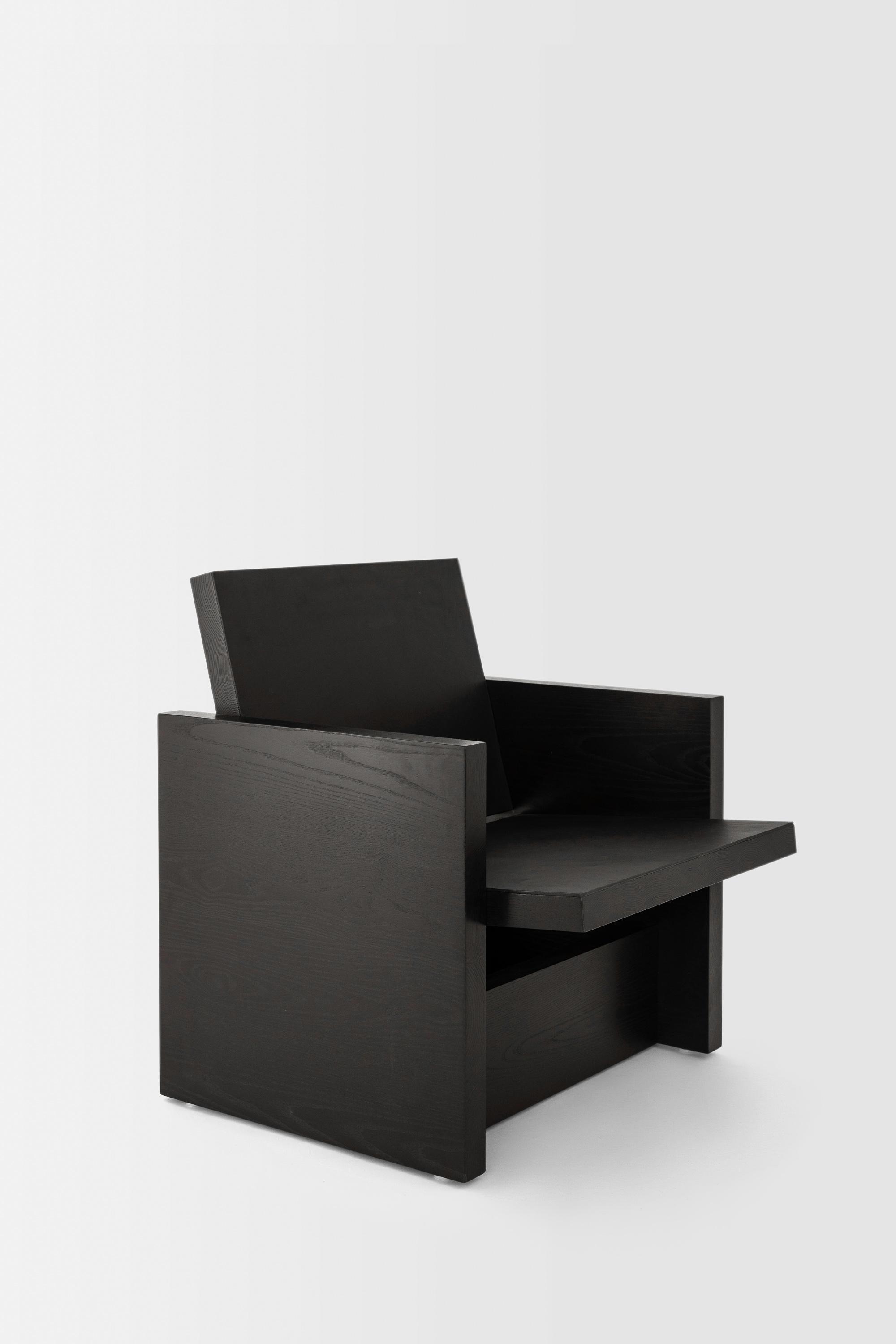 Cowhide Clavijero Lounge Chair, Black Finished Oak Wood For Sale
