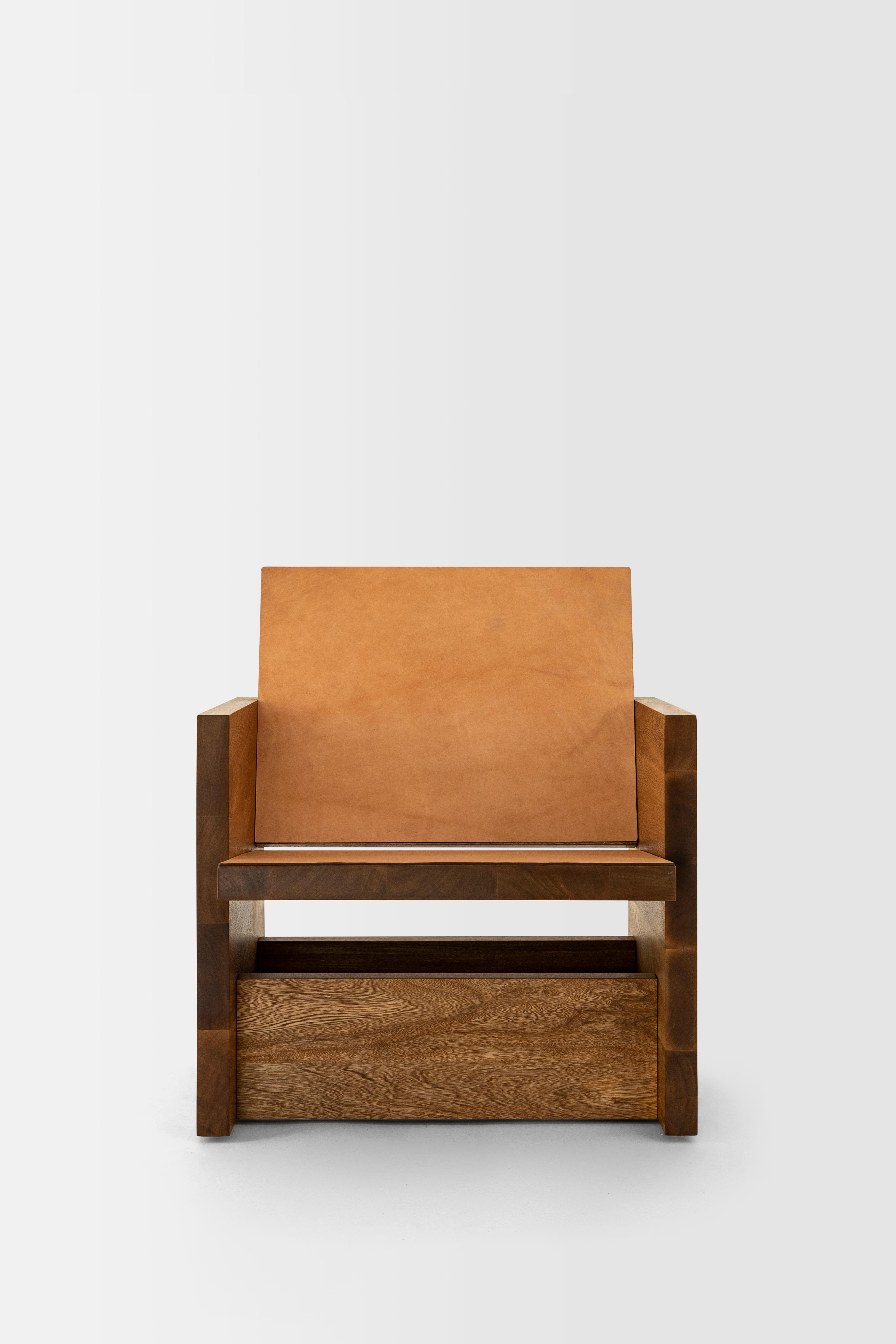 Minimalist Clavijero Lounge Chair, Rosa Morada Wood For Sale