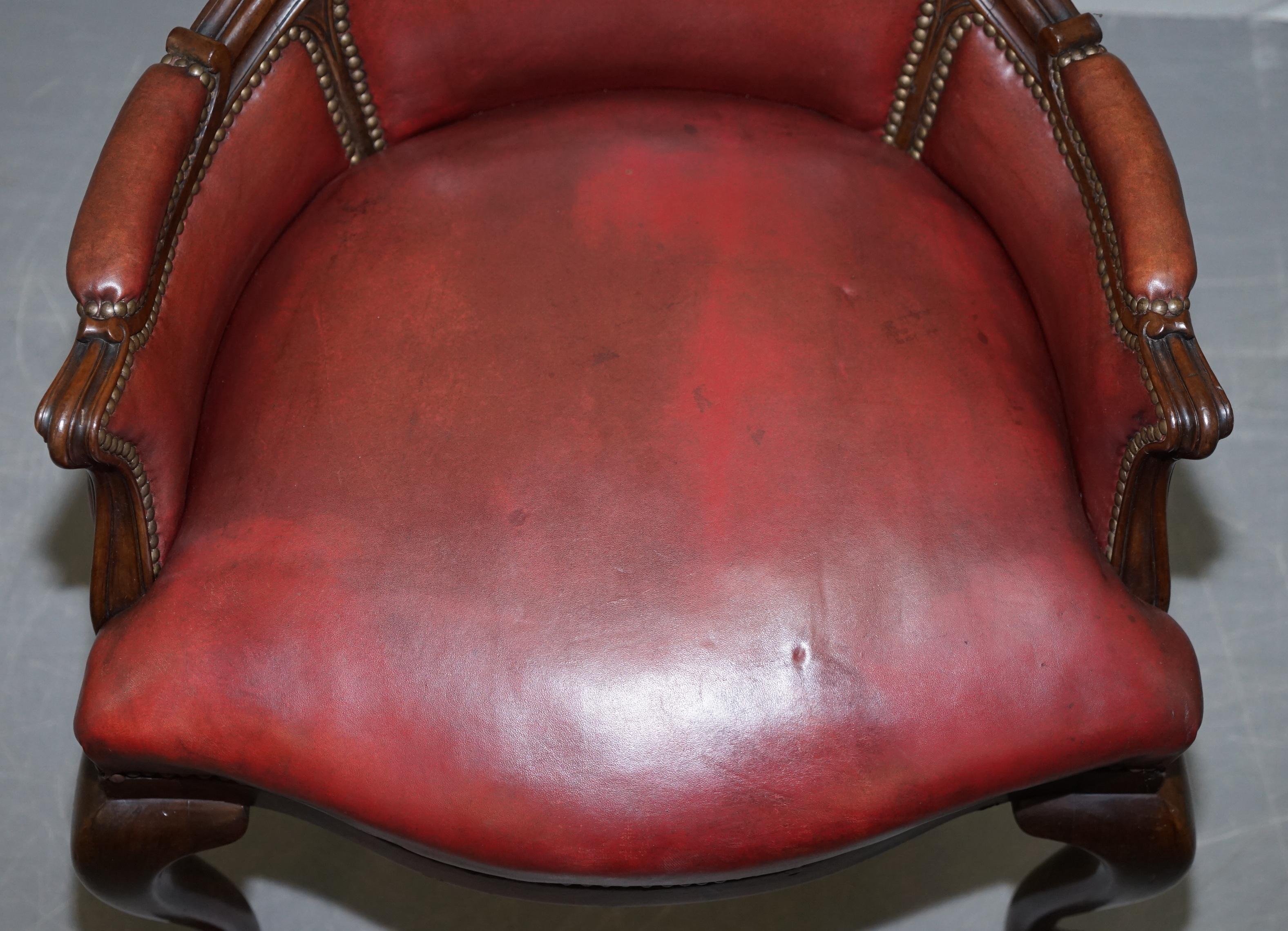 Late Victorian Claw & Ball Cabriolet Leg Oxblood Leather Small Chair or Stool Office or Desk
