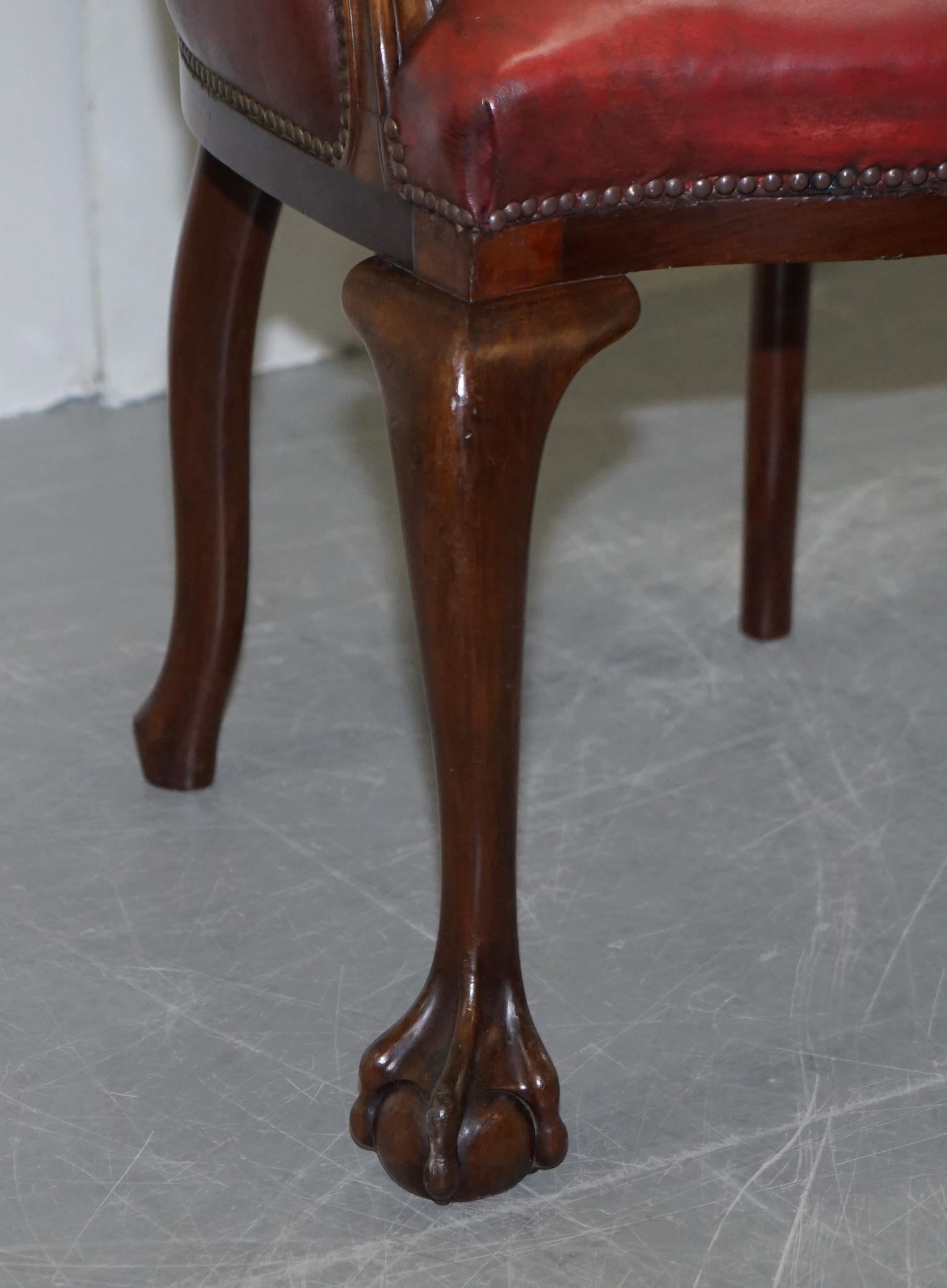 English Claw & Ball Cabriolet Leg Oxblood Leather Small Chair or Stool Office or Desk