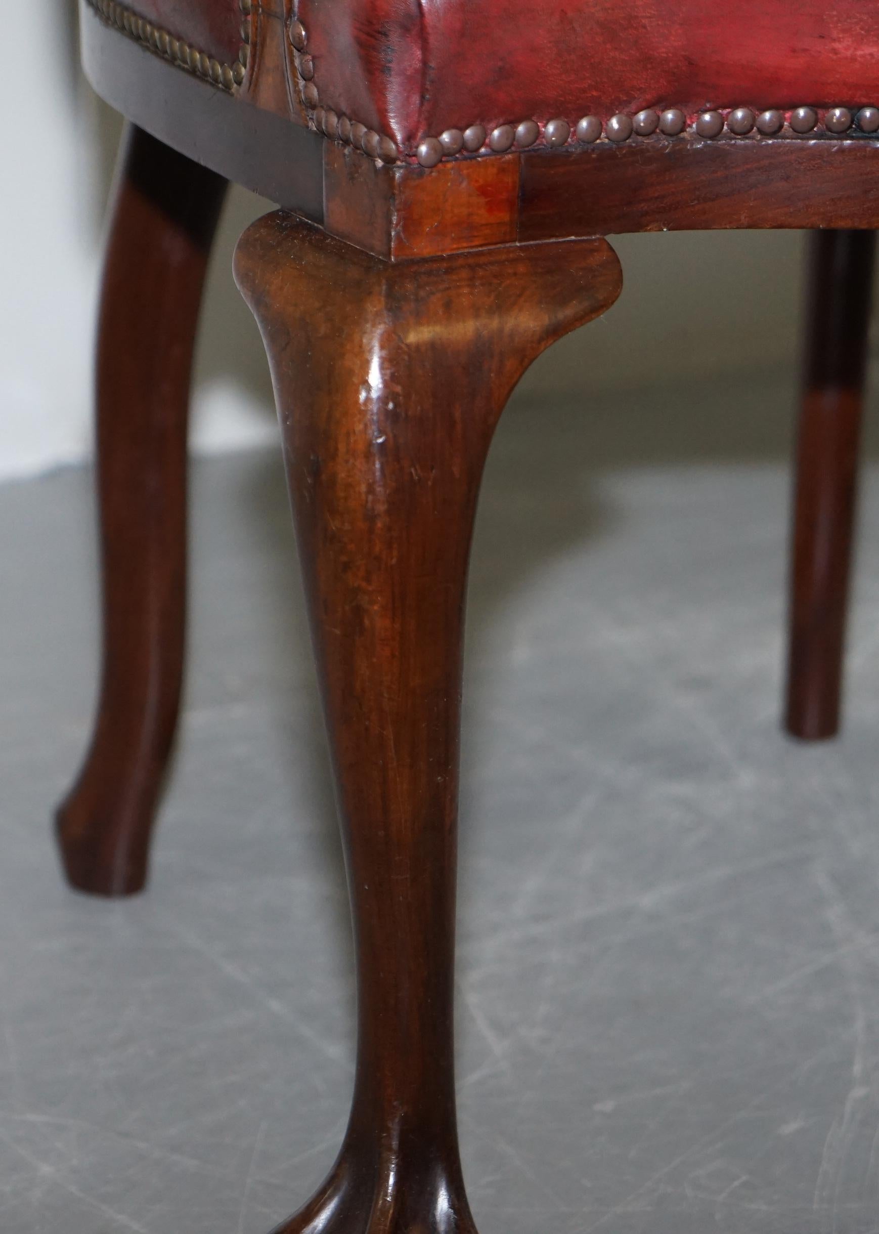 Hand-Crafted Claw & Ball Cabriolet Leg Oxblood Leather Small Chair or Stool Office or Desk