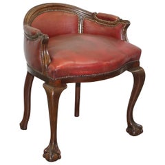 Antique Claw & Ball Cabriolet Leg Oxblood Leather Small Chair or Stool Office or Desk
