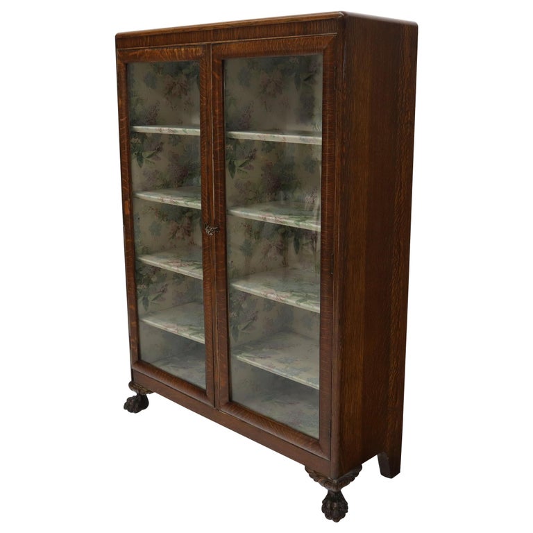 Tiger Oak Double Door Bookcase, Curio Shelves And Bookcases
