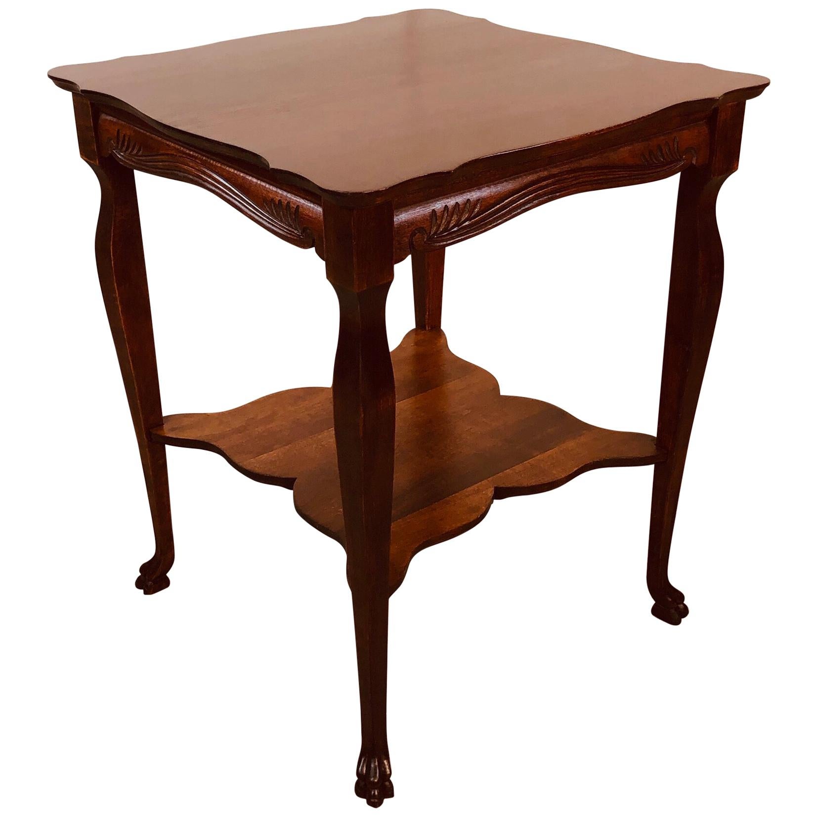 Claw Foot Square Wood Side Table For Sale