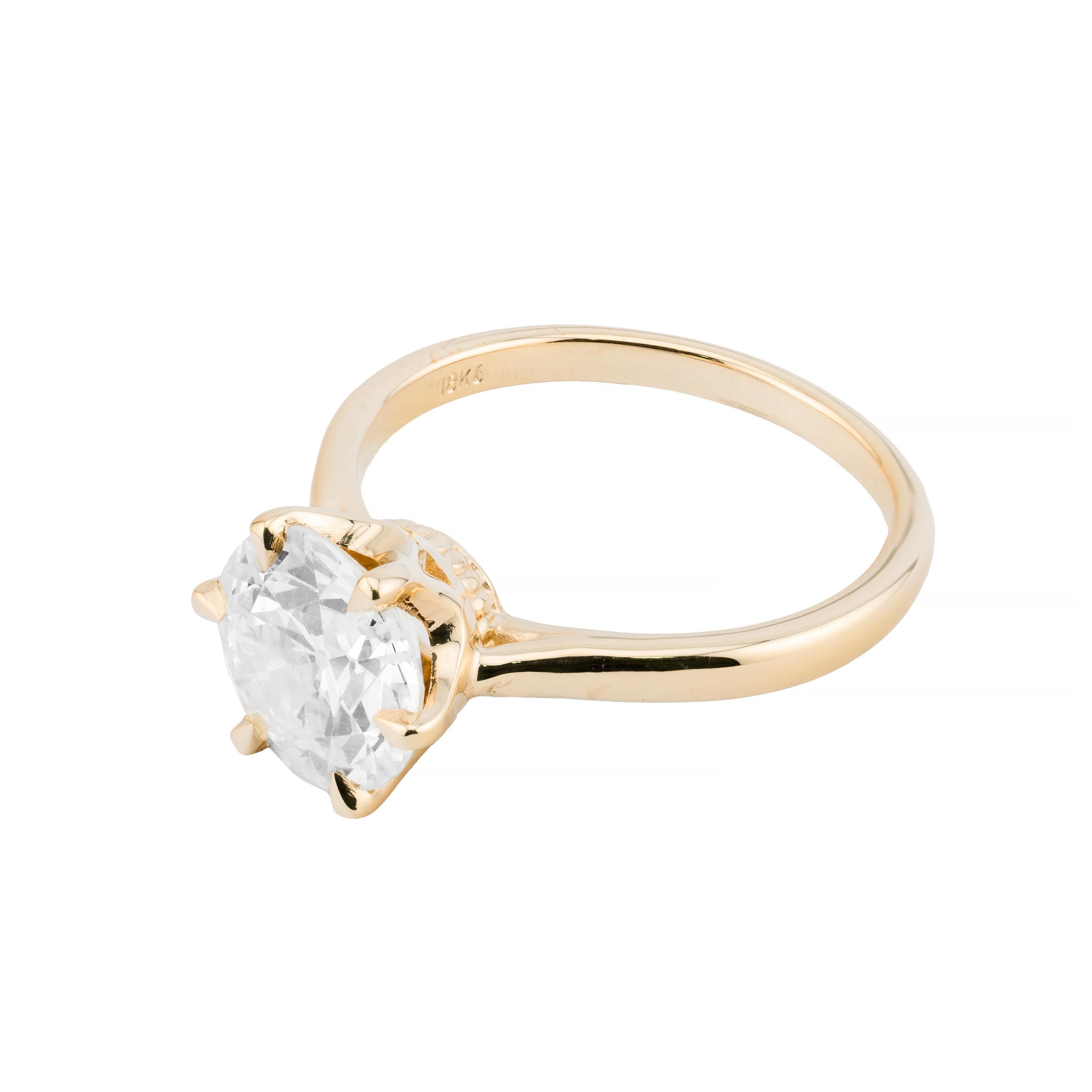 Edwardian 2.55ct Old European Cut Diamant Verlobungsring 18 Karat Gelbgold im Zustand „Hervorragend“ in Boston, MA