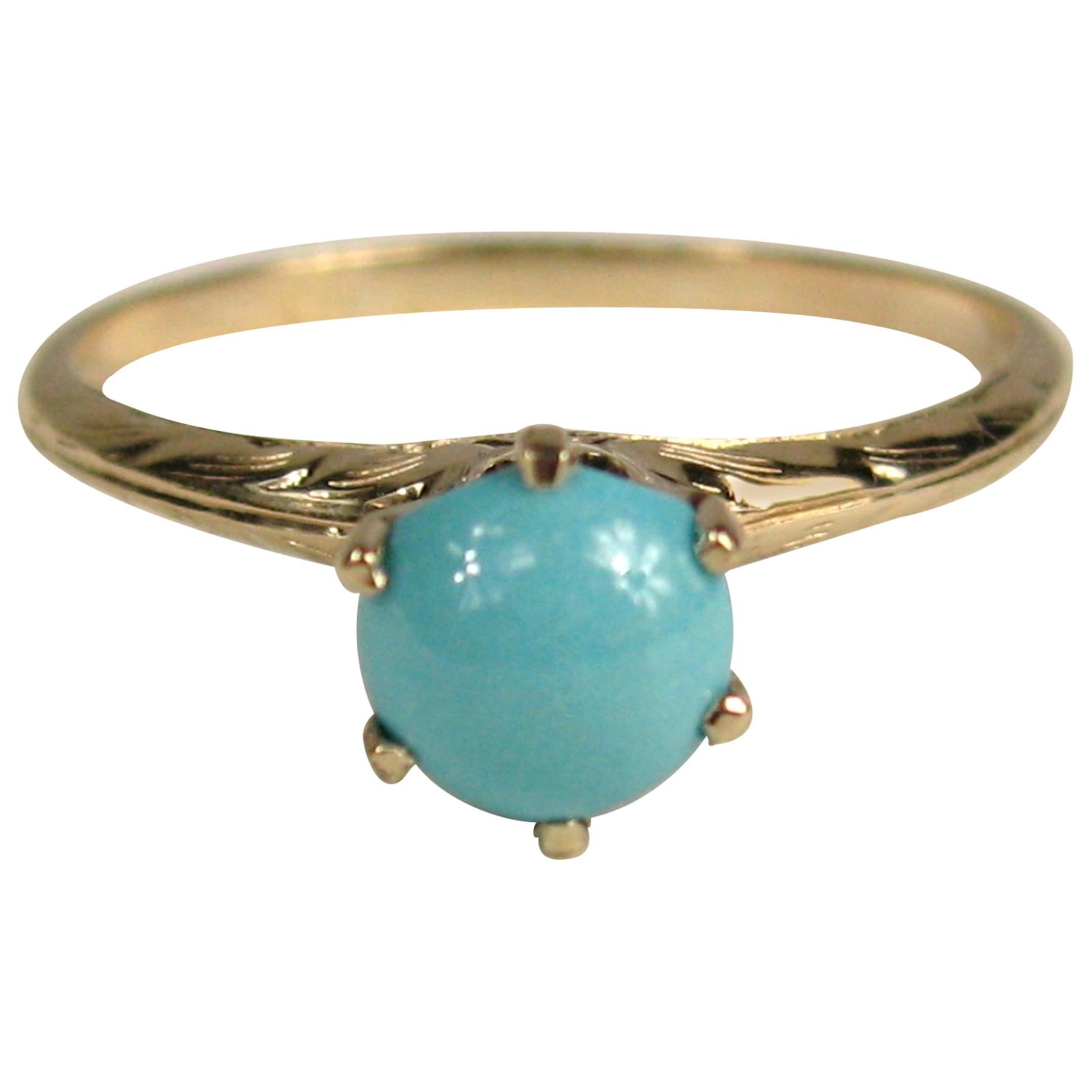  Claw Set Persian Turquoise Gold Ring  For Sale