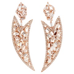 Claw Shaped Dangle Earrings With Baguette Diamonds Made In 18k Rose Gold