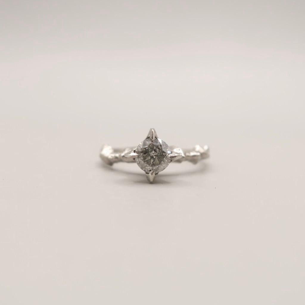 Claw Solitaire Ring in 14 Karat White Gold with Salt and Pepper Diamond For Sale 5