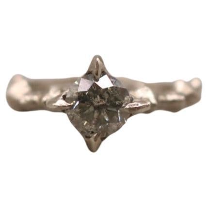 Artisan Claw Solitaire Ring in 14 Karat White Gold with Salt and Pepper Diamond For Sale