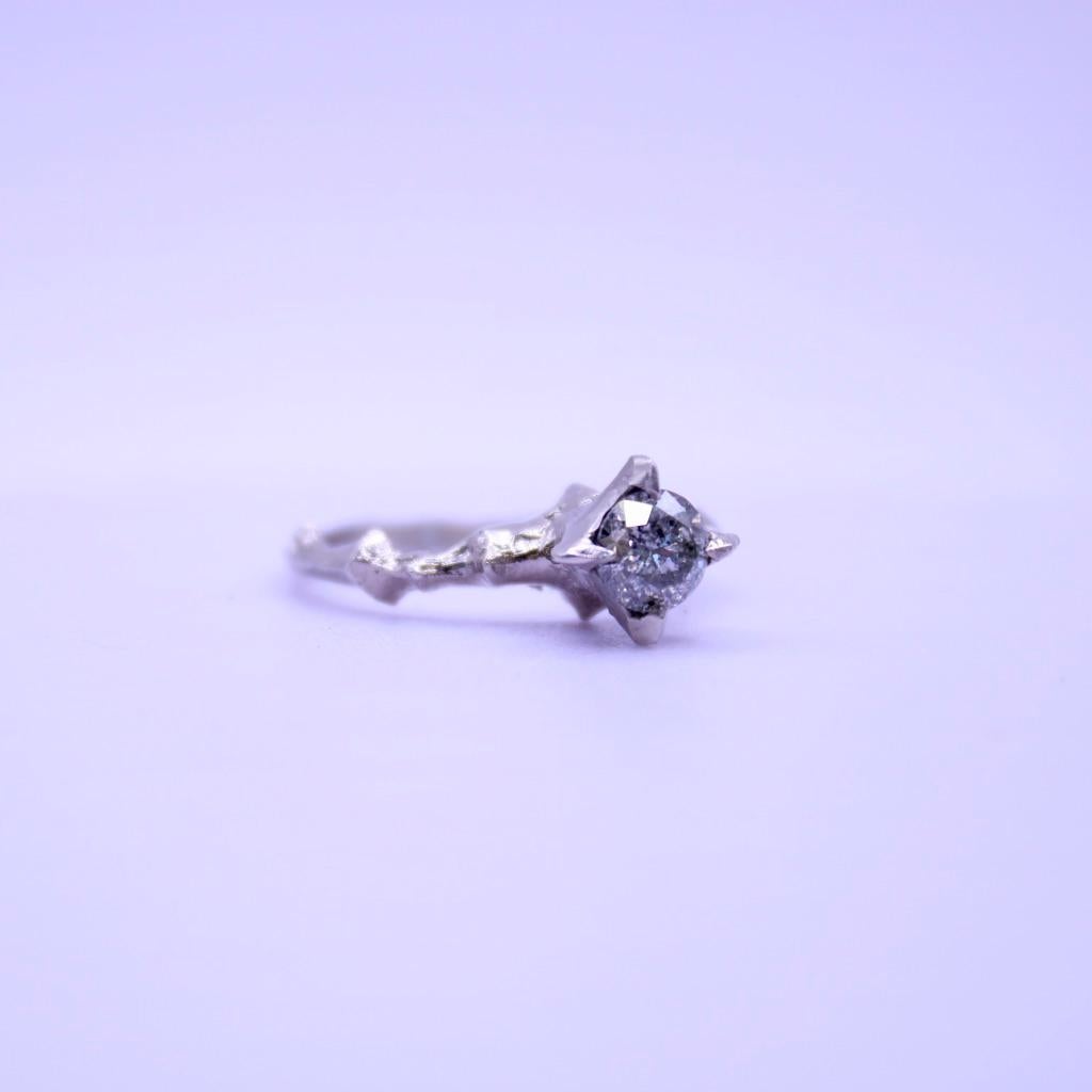 Claw Solitaire Ring in 14 Karat White Gold with Salt and Pepper Diamond In New Condition For Sale In Foxborough, MA