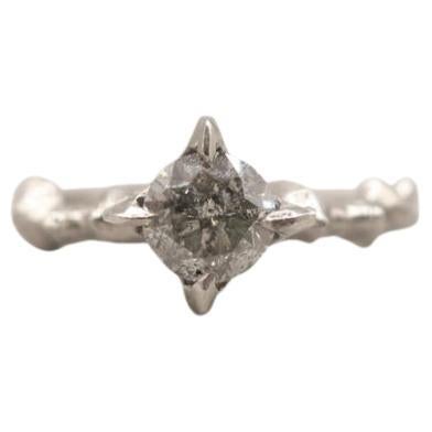 Claw Solitaire Ring in 14 Karat White Gold with Salt and Pepper Diamond For Sale