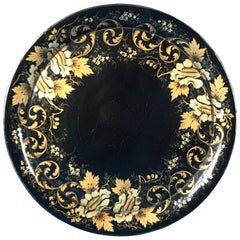 Clay Black and Gold Gilt 1820 Georgian Painted Papier-mâché Tray