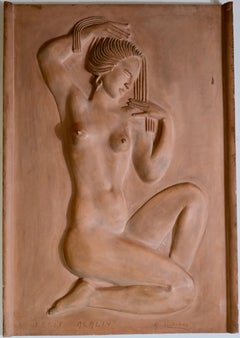 Clay-Casted Wallhanging Relief Signed A. Lindskog and Dated 1954
