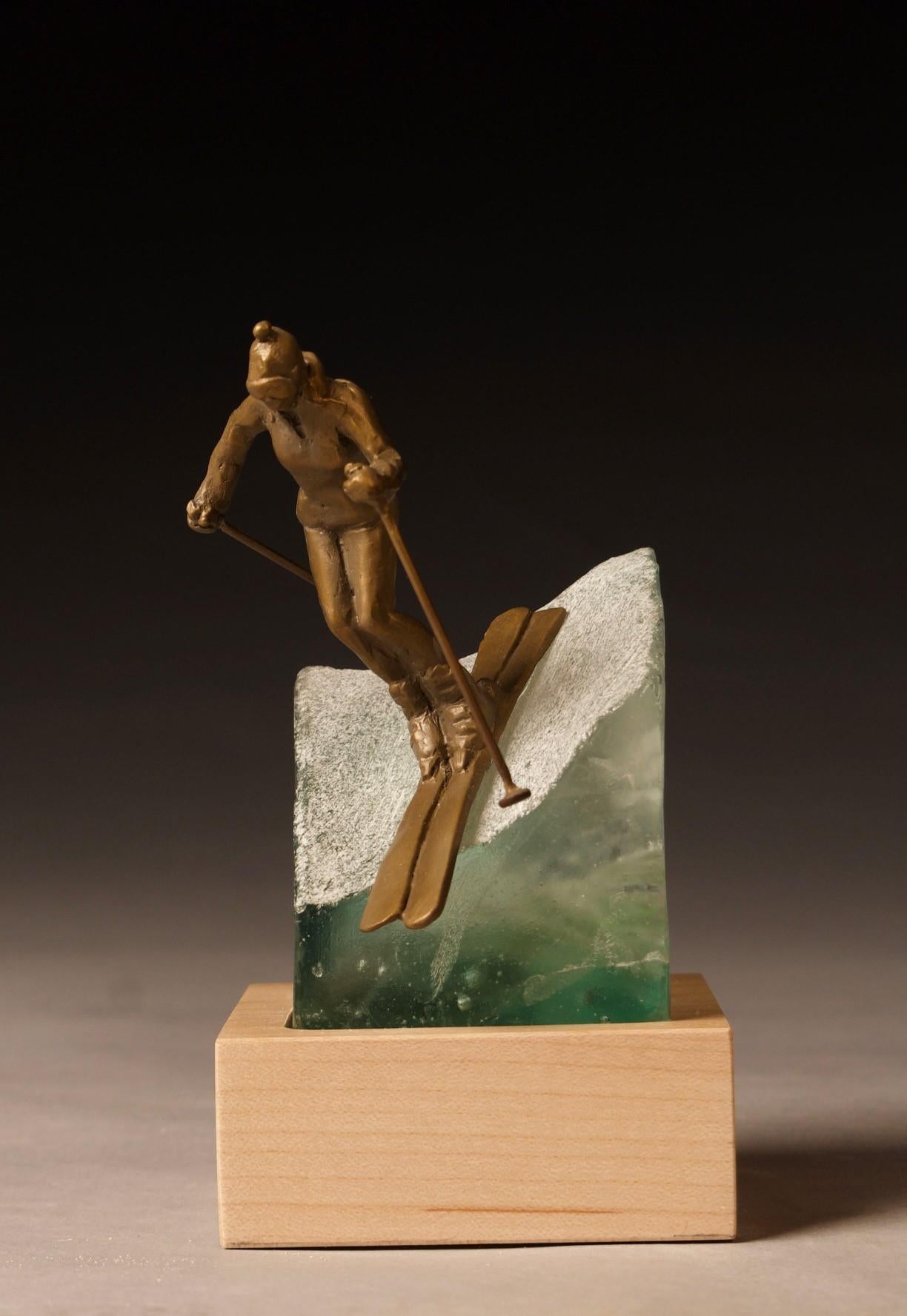 Clay Enoch Figurative Sculpture - Carver 6x3x3" bronze/glass sculpture