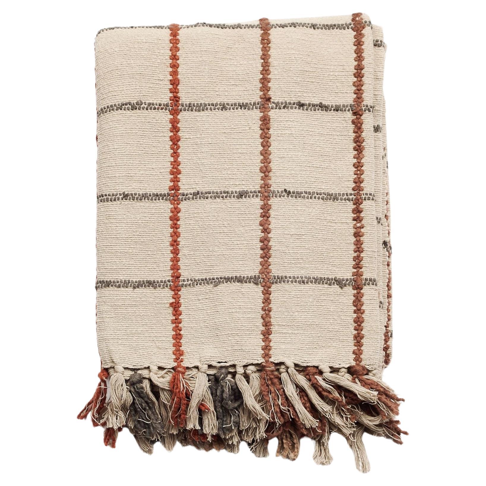Clay Handloom Checks Textured Weave Pure Cotton Weighted Throw / Bedspread For Sale