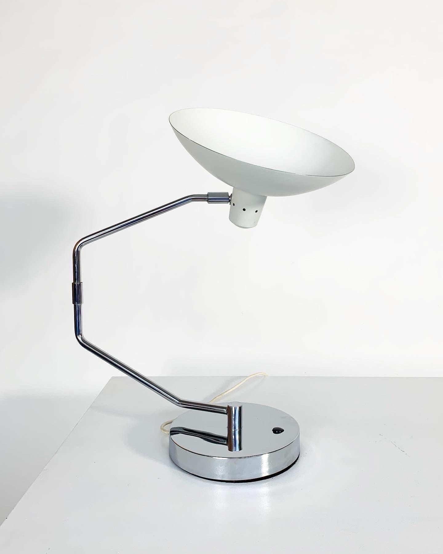 Mid-Century Modern Clay Michie Desk Lamp Knoll International Chrome & White Lacquered Metal 1950s