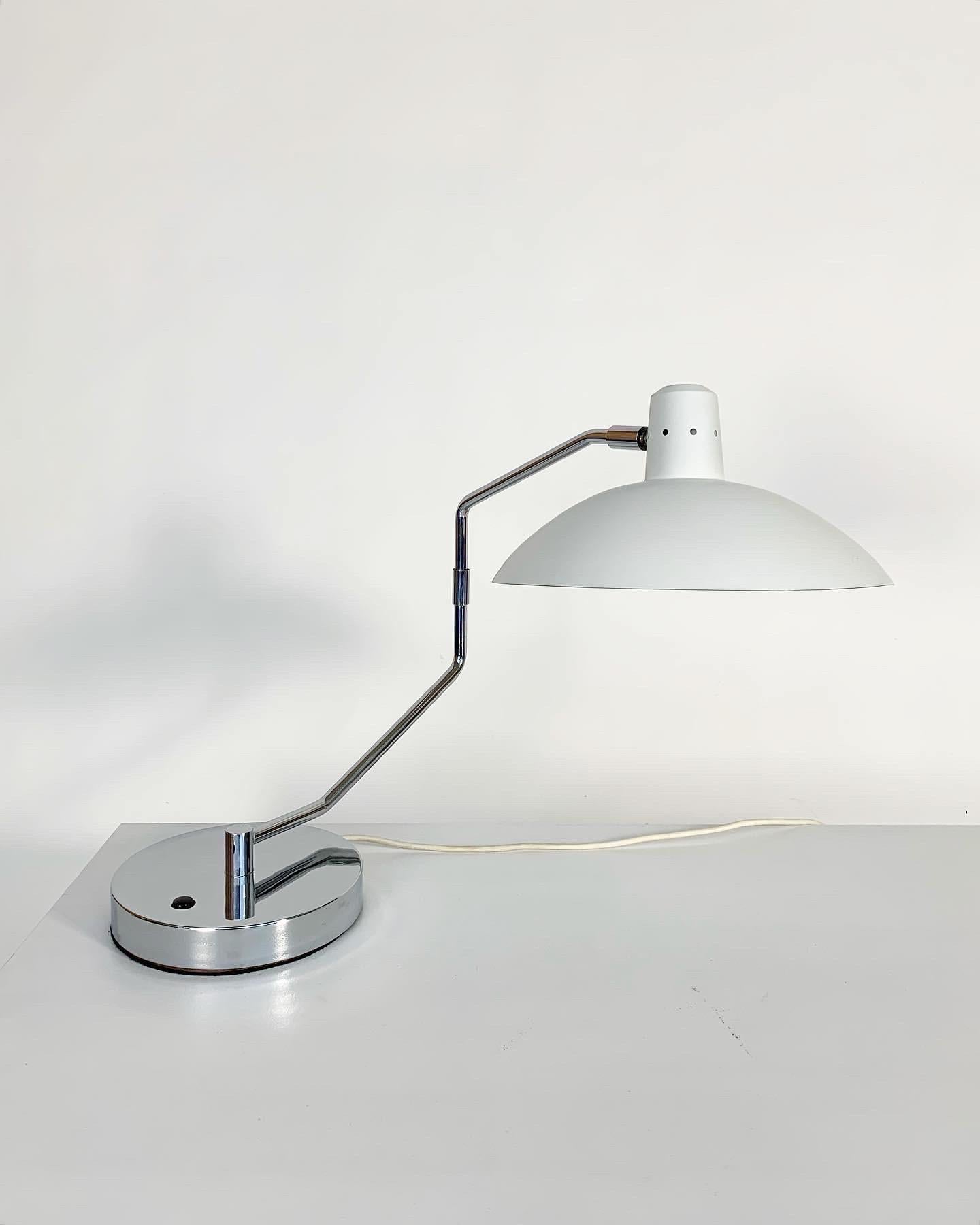 German Clay Michie Desk Lamp Knoll International Chrome & White Lacquered Metal 1950s