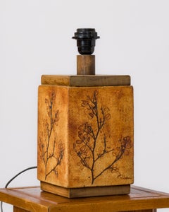 Clay & Oak Signed Rectangular Table Lamp by Raymonde Leduc - France 1970's