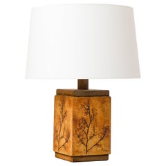 Clay & Oak Signed Rectangular Table Lamp by Raymonde Leduc - France 1970's