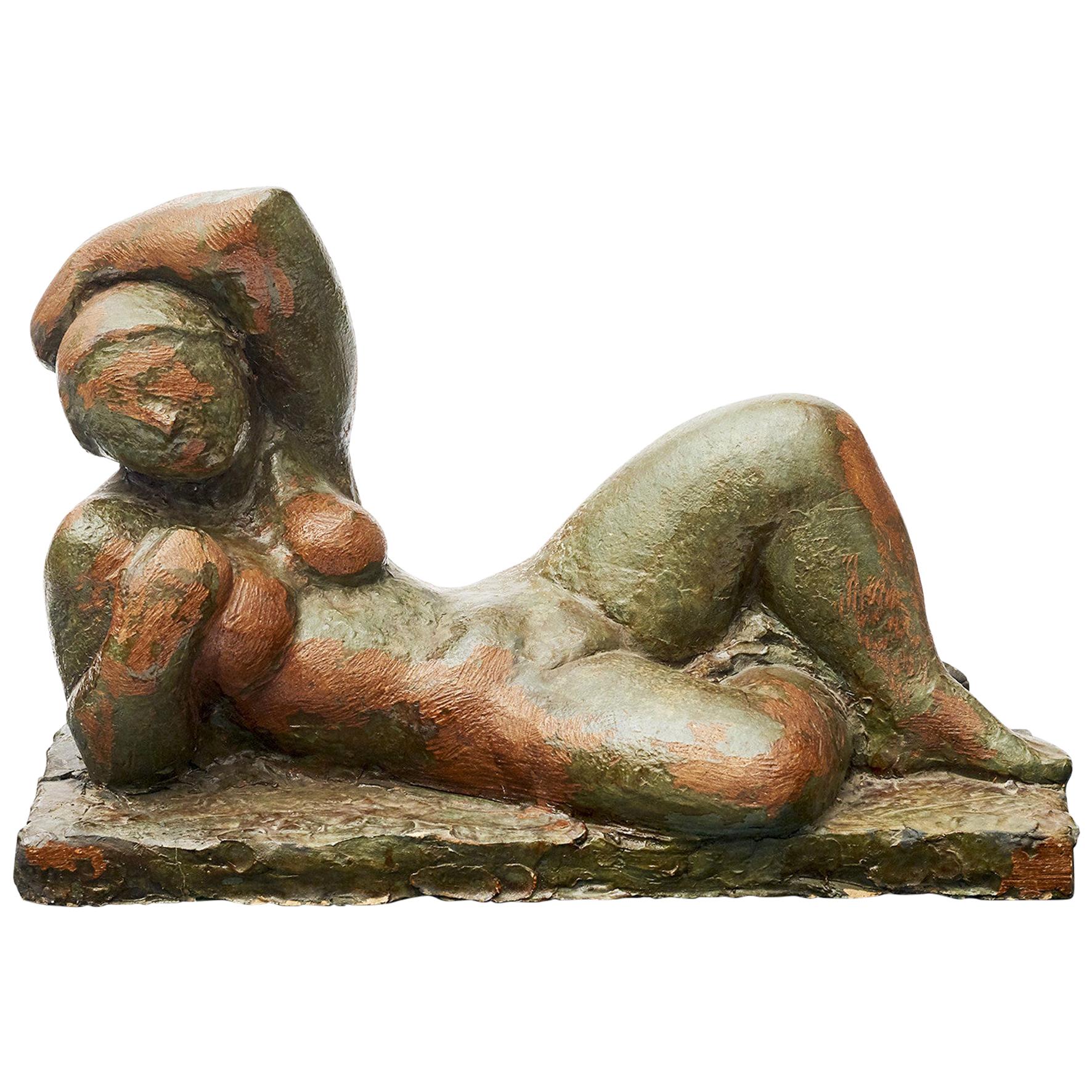 Clay Sculpture, Nude Woman Lying Down