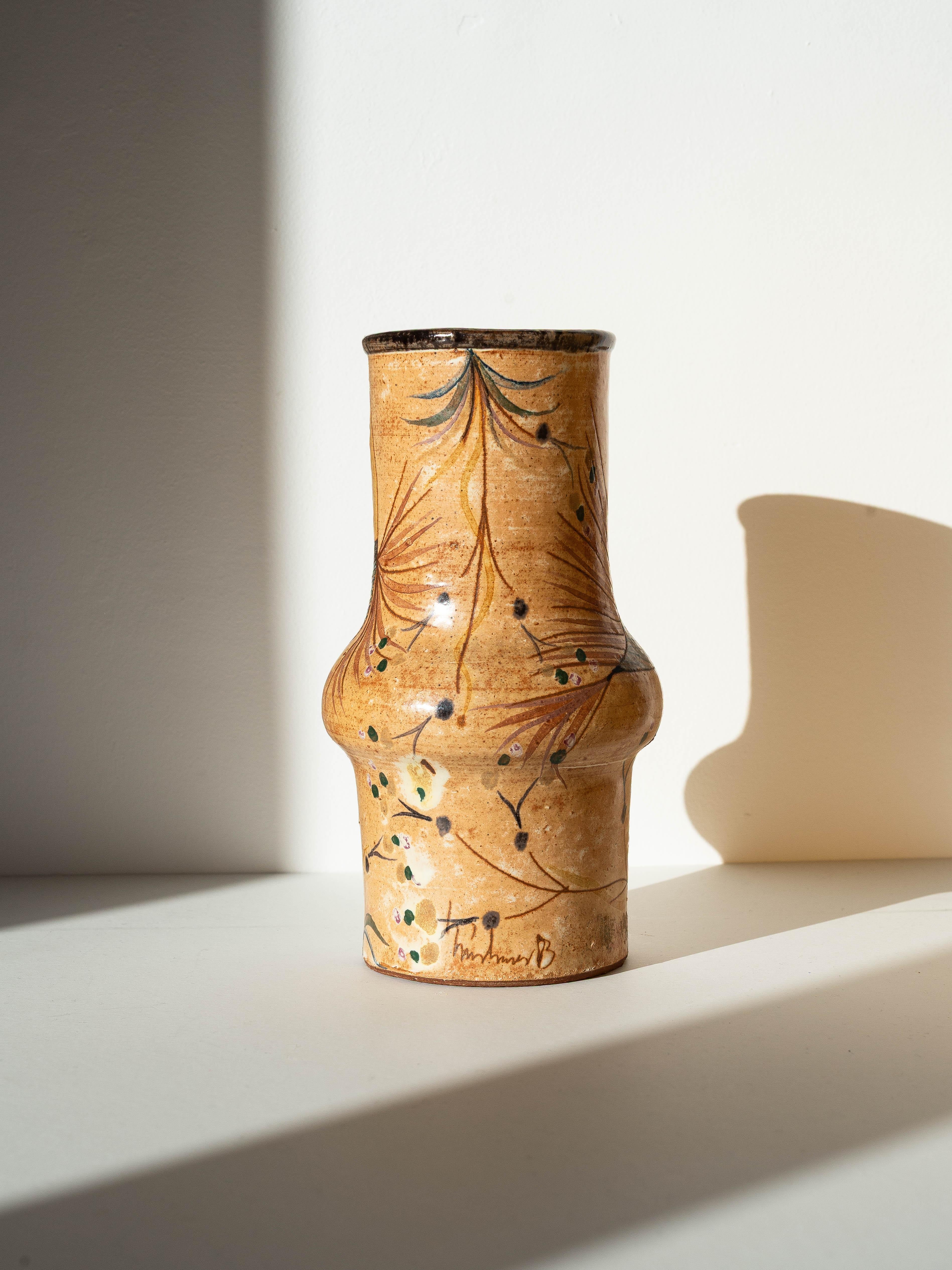 Tonvase Vögel & Pflanzen - Orange & Grüne Emaille - Keramikarte - Portugal 1970s im Zustand „Gut“ im Angebot in ROUEN, Normandie