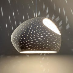 Claylight 12" Ceramic Pendant: Lines, Double Cut, Handmade, Sculptural Lighting