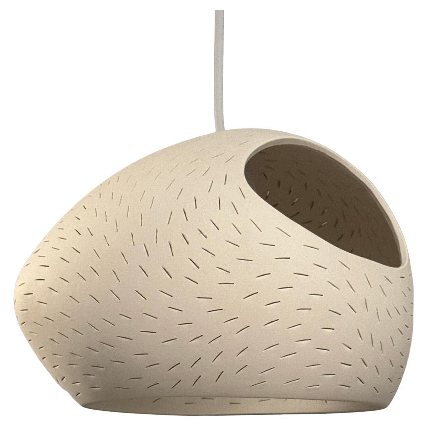 Claylight 12" Ceramic Pendant: Lines, Double Cut, Handmade, Sculptural Lighting