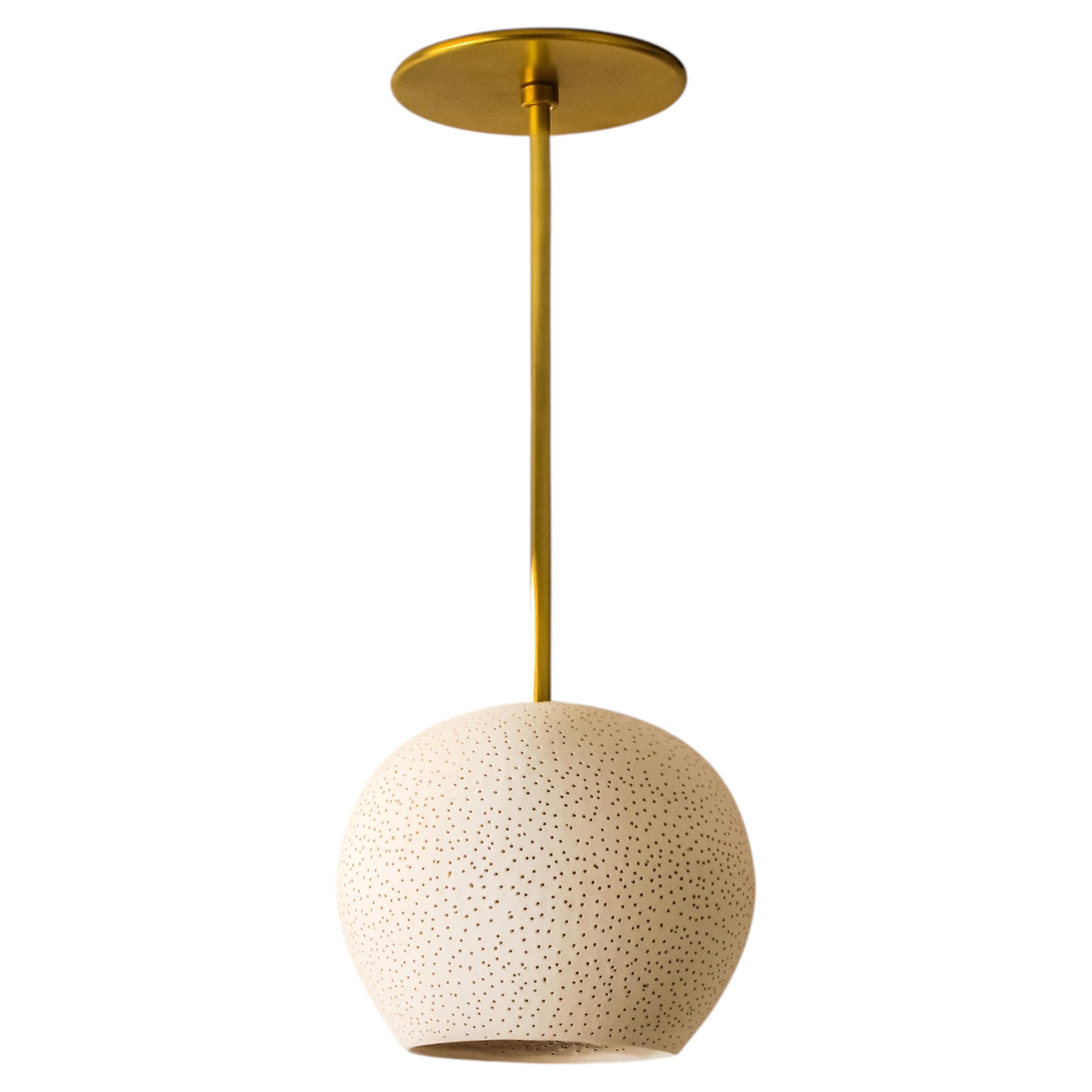 Claylight 7" Ceramic Brass Rod Pendant- Dot Pattern: Handmade, Sculptural Light For Sale