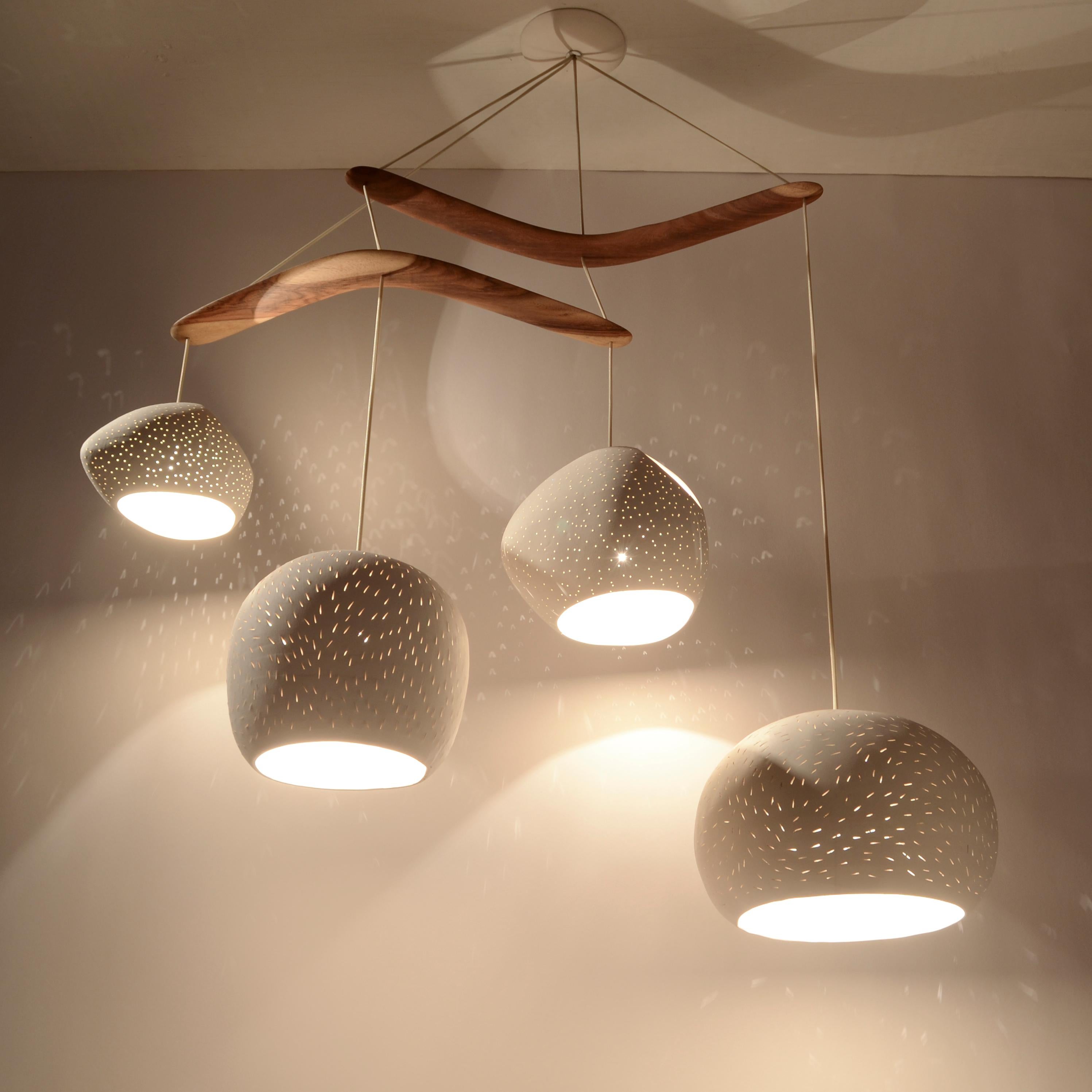 CLAYLIGHT BOOMERANG XL   Four Light Pendant Chandelier  White Ceramic In New Condition For Sale In Troy, NY