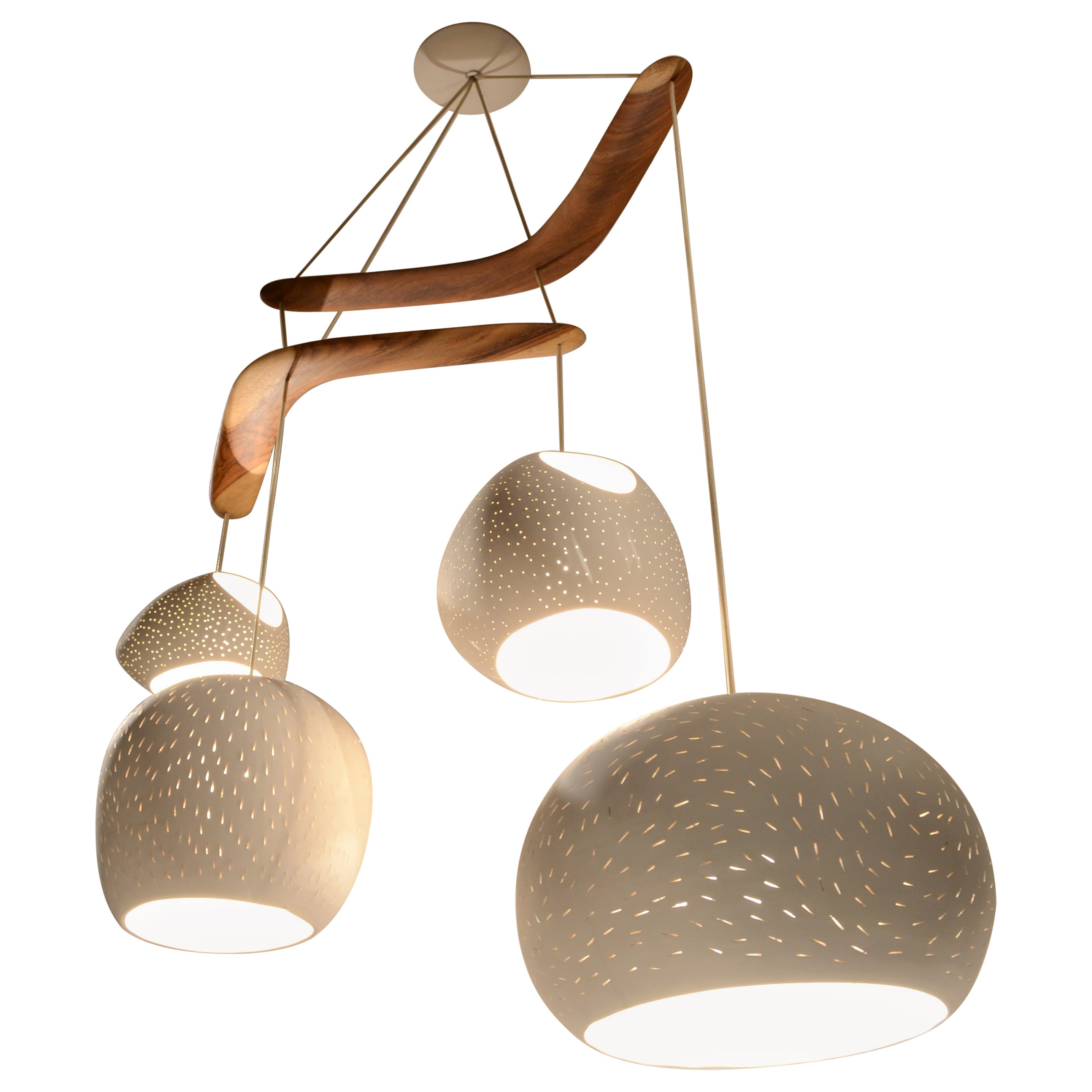 CLAYLIGHT BOOMERANG XL   Four Light Pendant Chandelier  White Ceramic For Sale