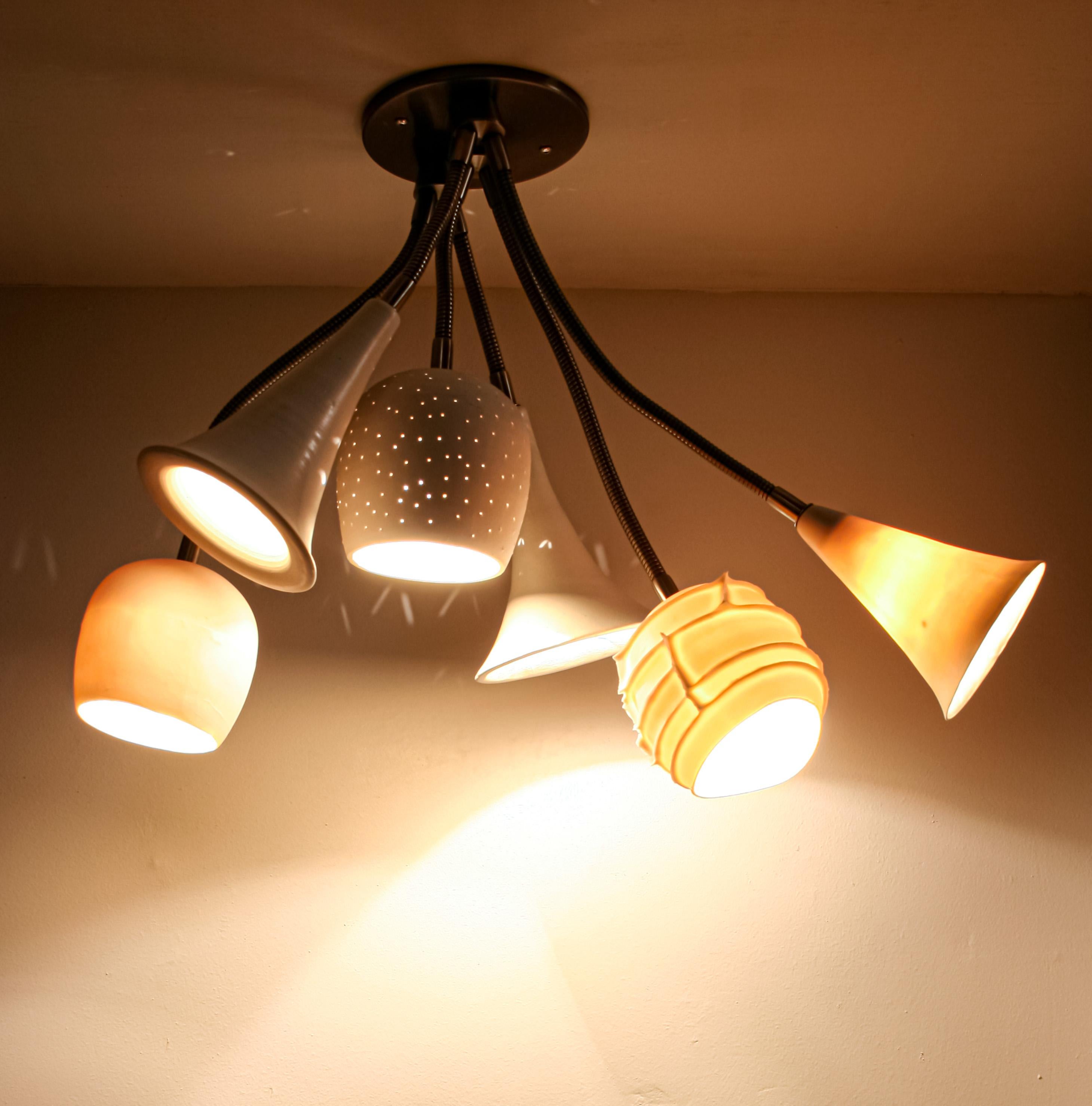 American Claylight Bouquet • Cluster Chandelier • Ceramic Lamp  Handmade • Porcelain For Sale