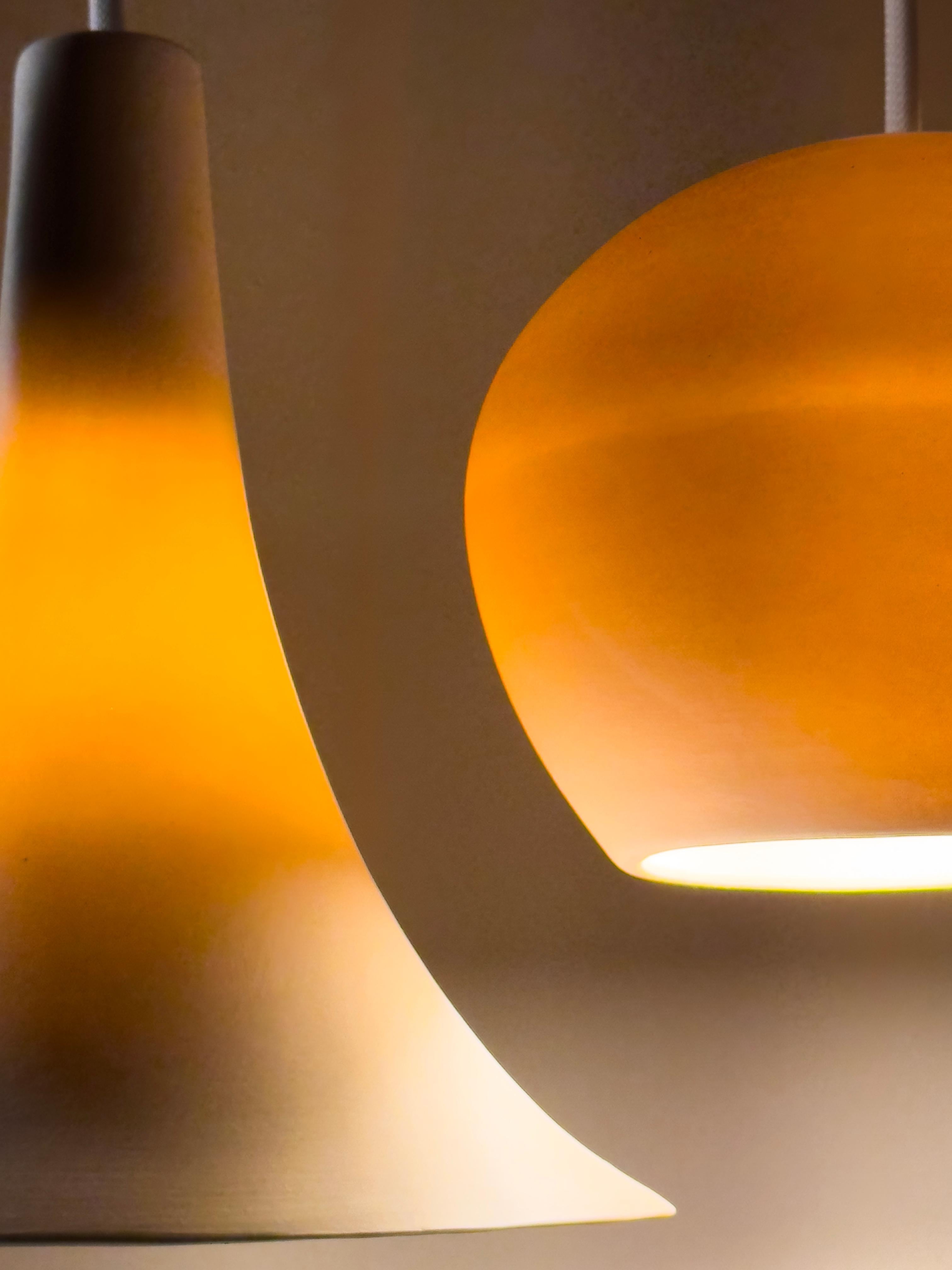 Organic Modern CLAYLIGHT CRESCENT • Three Light Pendant Chandelier • White Ceramic • Porcelain For Sale