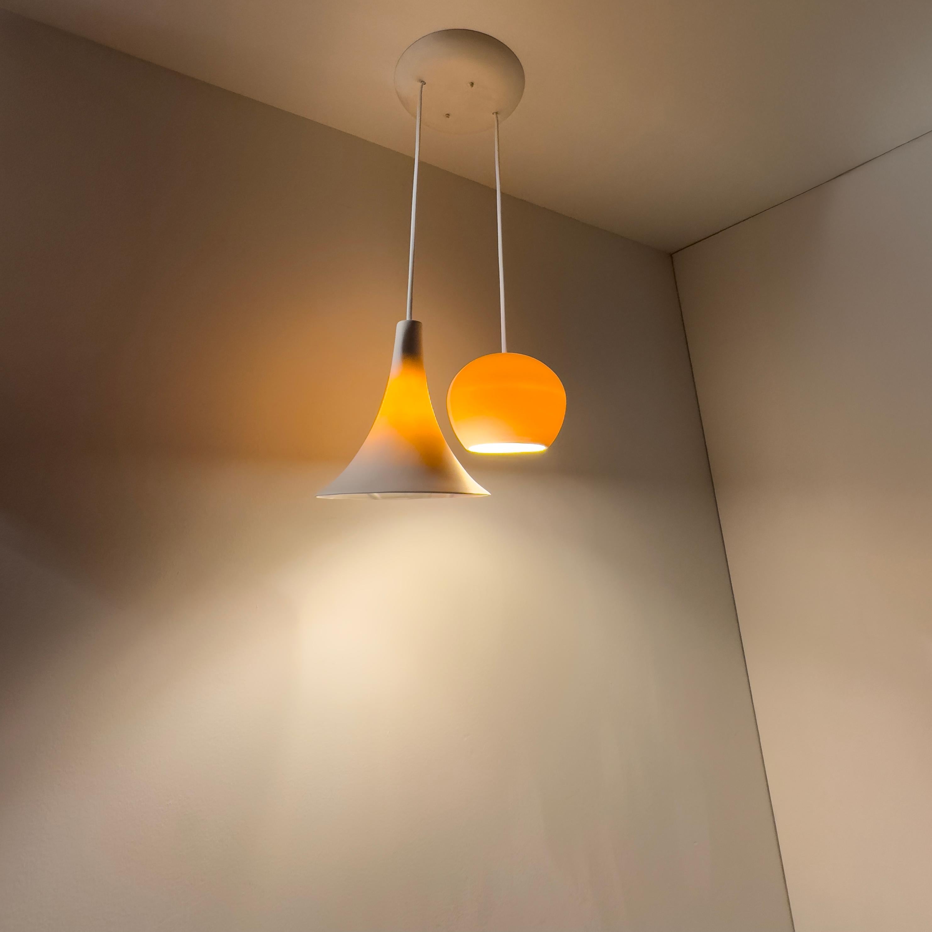 American CLAYLIGHT CRESCENT �• Three Light Pendant Chandelier • White Ceramic • Porcelain For Sale