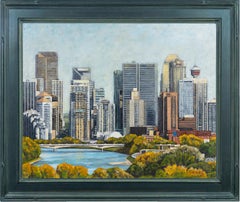 Cowtown - Gerahmtes Calgary Downtown Acrylgemälde in Acryl