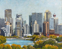 Cowtown - Framed Calgary Downtown Acrylic Painting