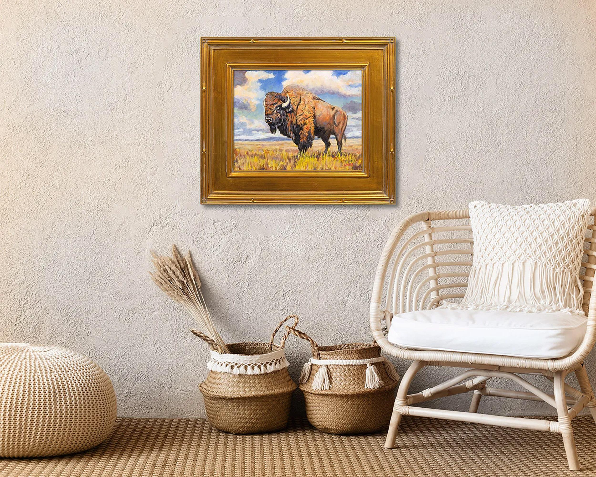 Gigante delle praterie - Quadro acrilico di bisonte incorniciato - Painting Realismo di Clayt Lennox