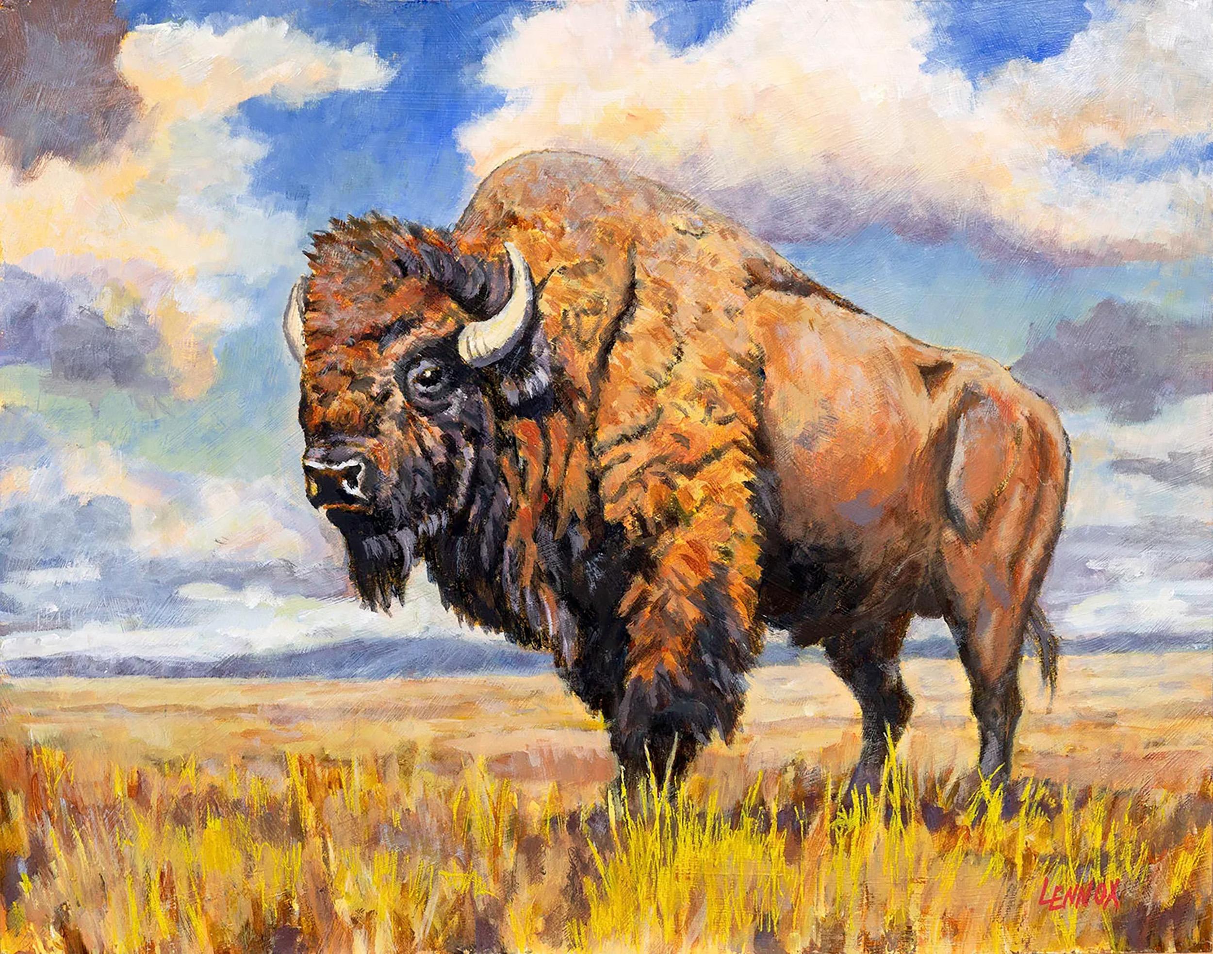 Gigante delle praterie - Quadro acrilico di bisonte incorniciato - Painting di Clayt Lennox