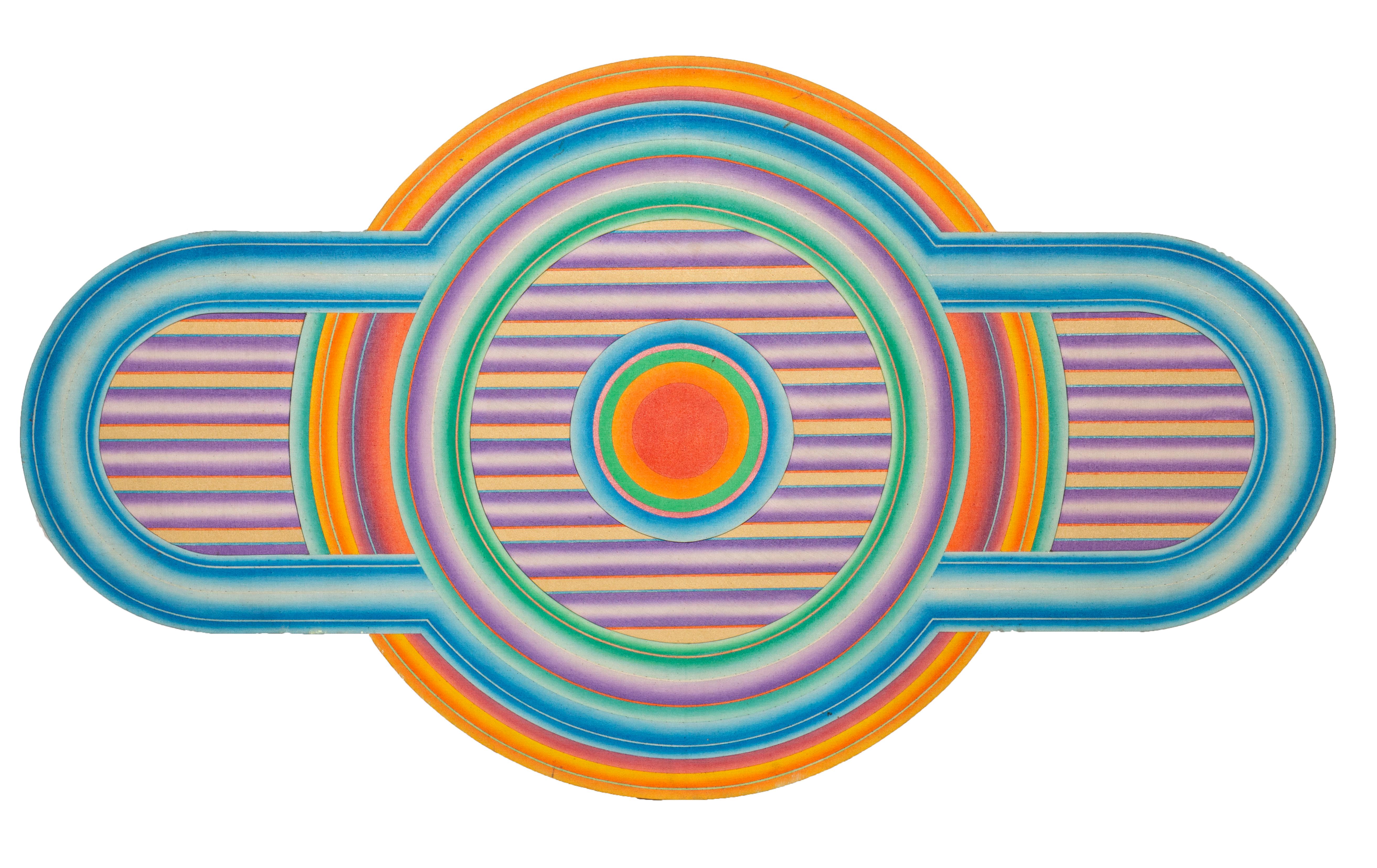 Artista: Clayton J. Gorder, estadounidense (1936 - 1987)
Título Ojo de buey de neón
Año: hacia 1974
Técnica: Acrílico y aerógrafo sobre lienzo a medida, firmado en el reverso de la etiqueta
Tamaño: 82,55 x 144,78 x 5,08 cm (32,5 x 57 x 2
