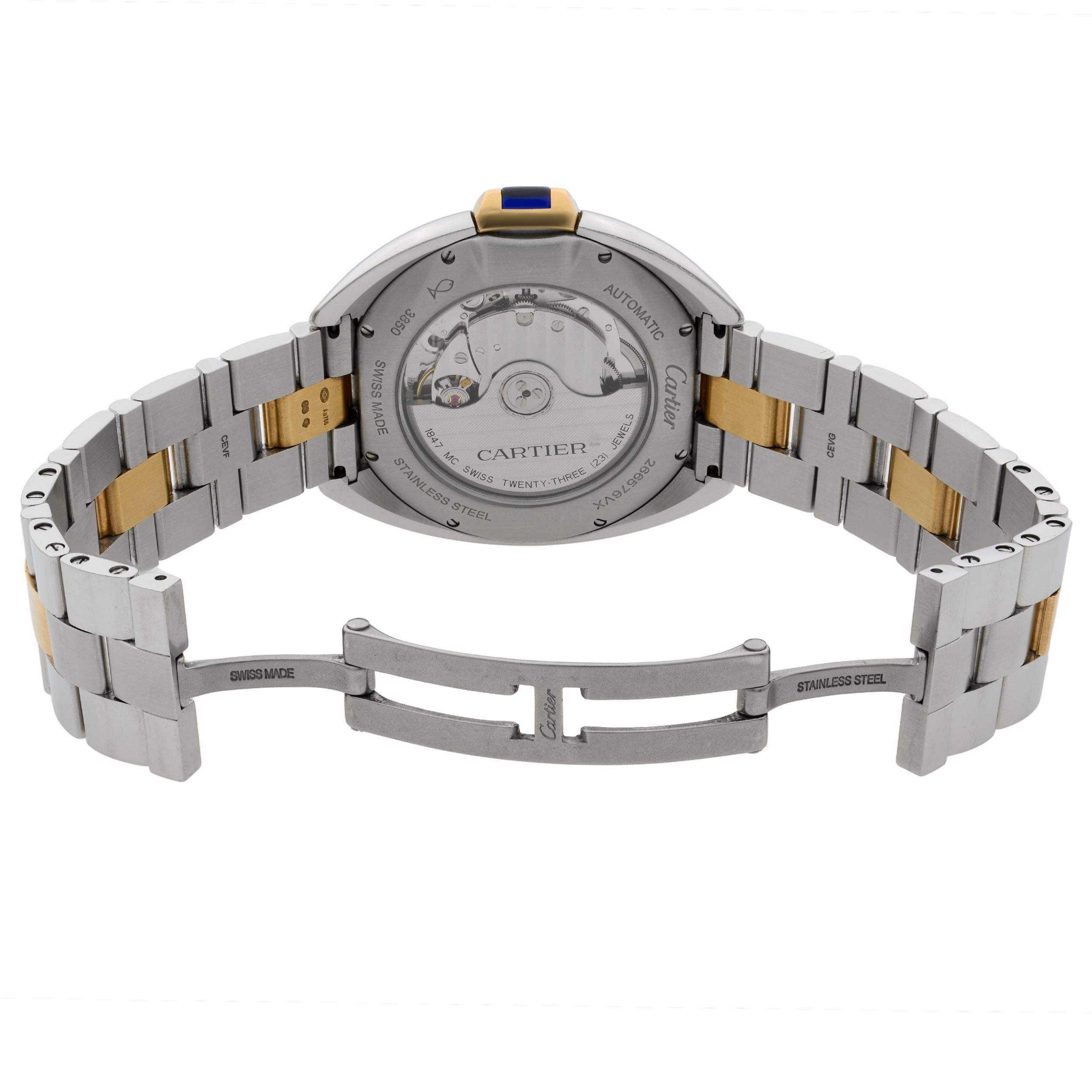Cle De Cartier 18k Roségold Stahl Silber Guilloche Automatik-Herrenuhr W2CL0002 im Angebot 2