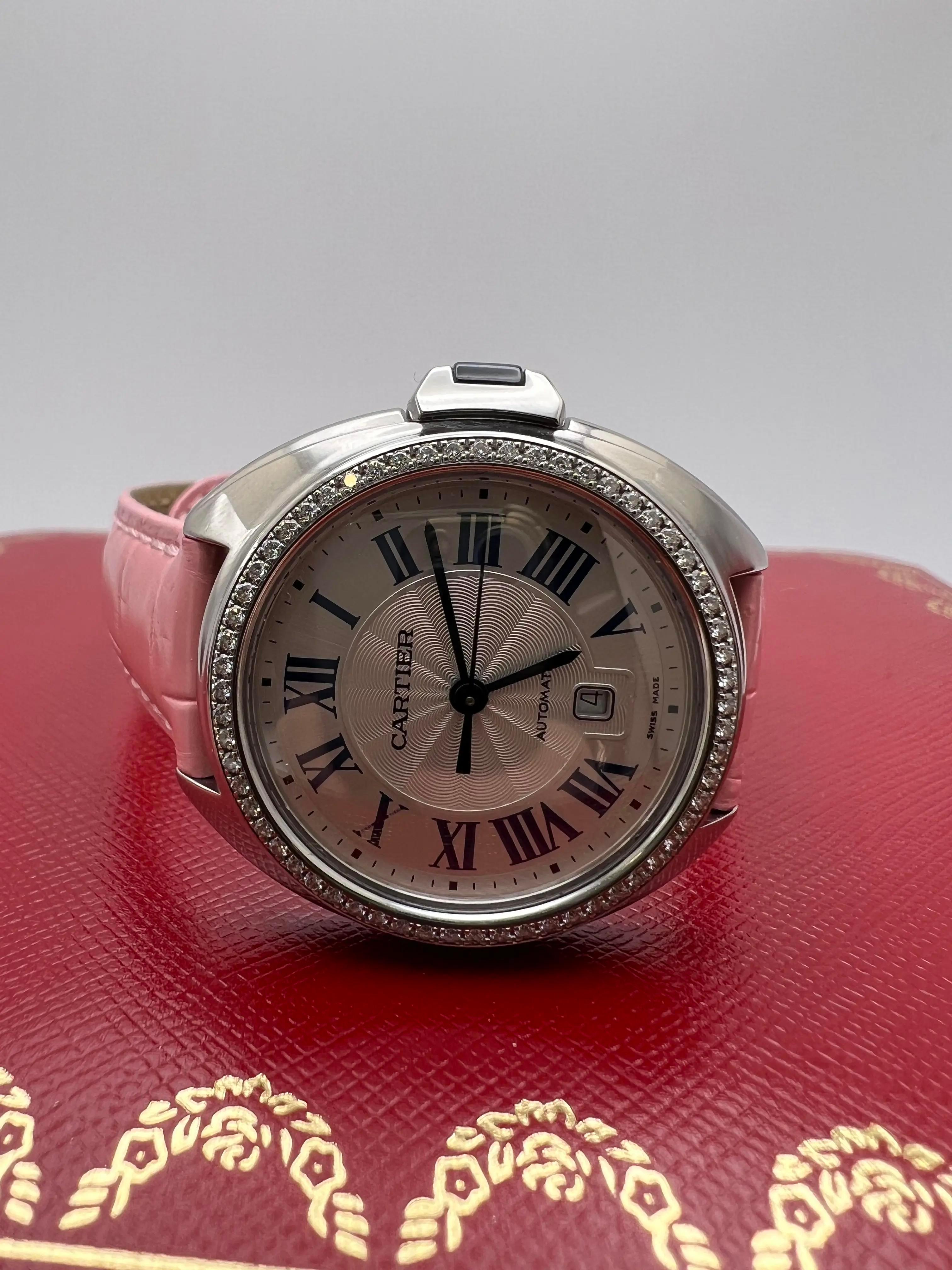 Taille ronde Clé de Cartier 31mm Factory Diamond Bezel Pink Leather Box Papers W4CL0005 en vente