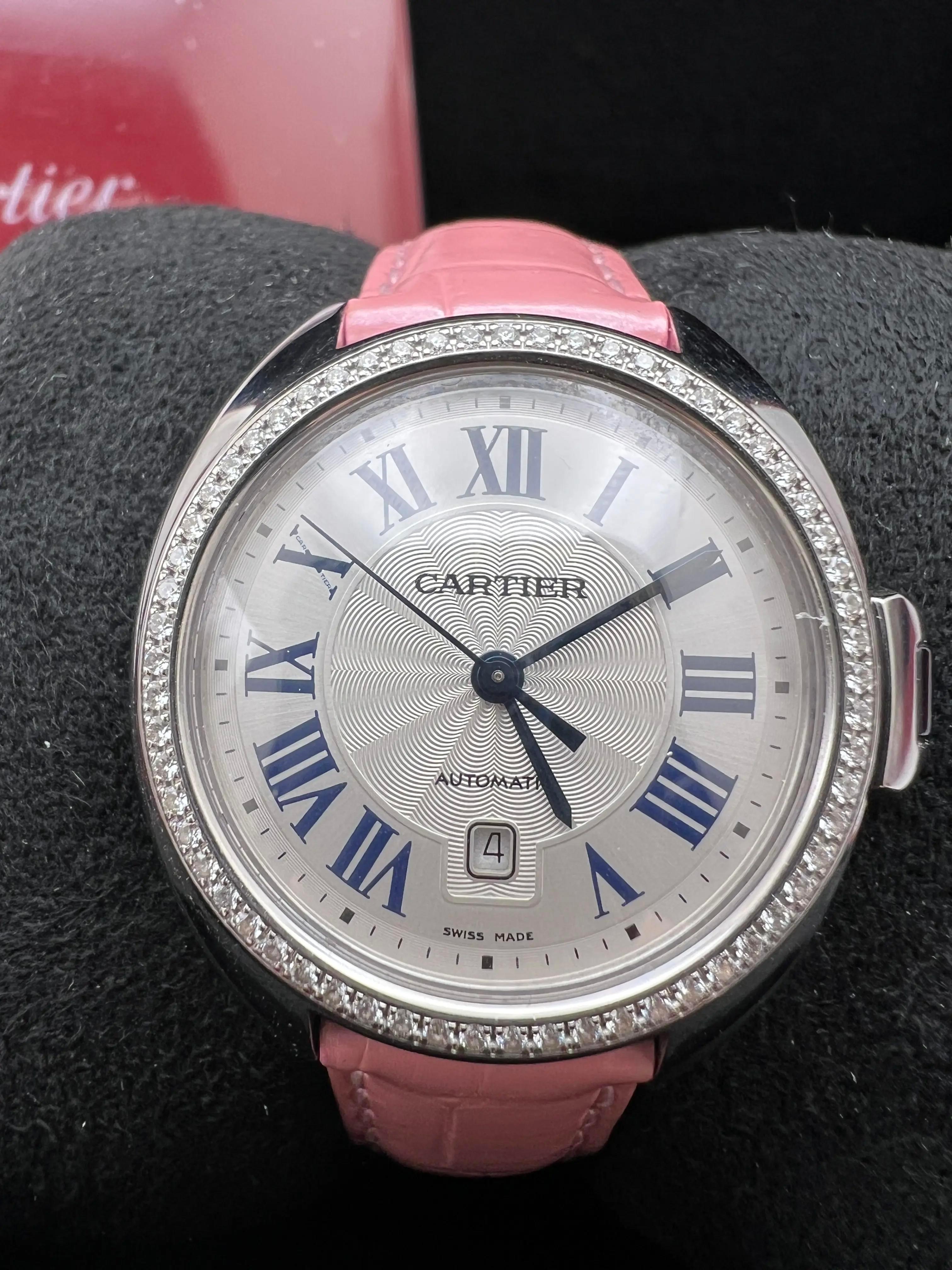 Clé de Cartier 31mm Factory Diamond Bezel Pink Leather Box Papers W4CL0005 Excellent état - En vente à New York, NY